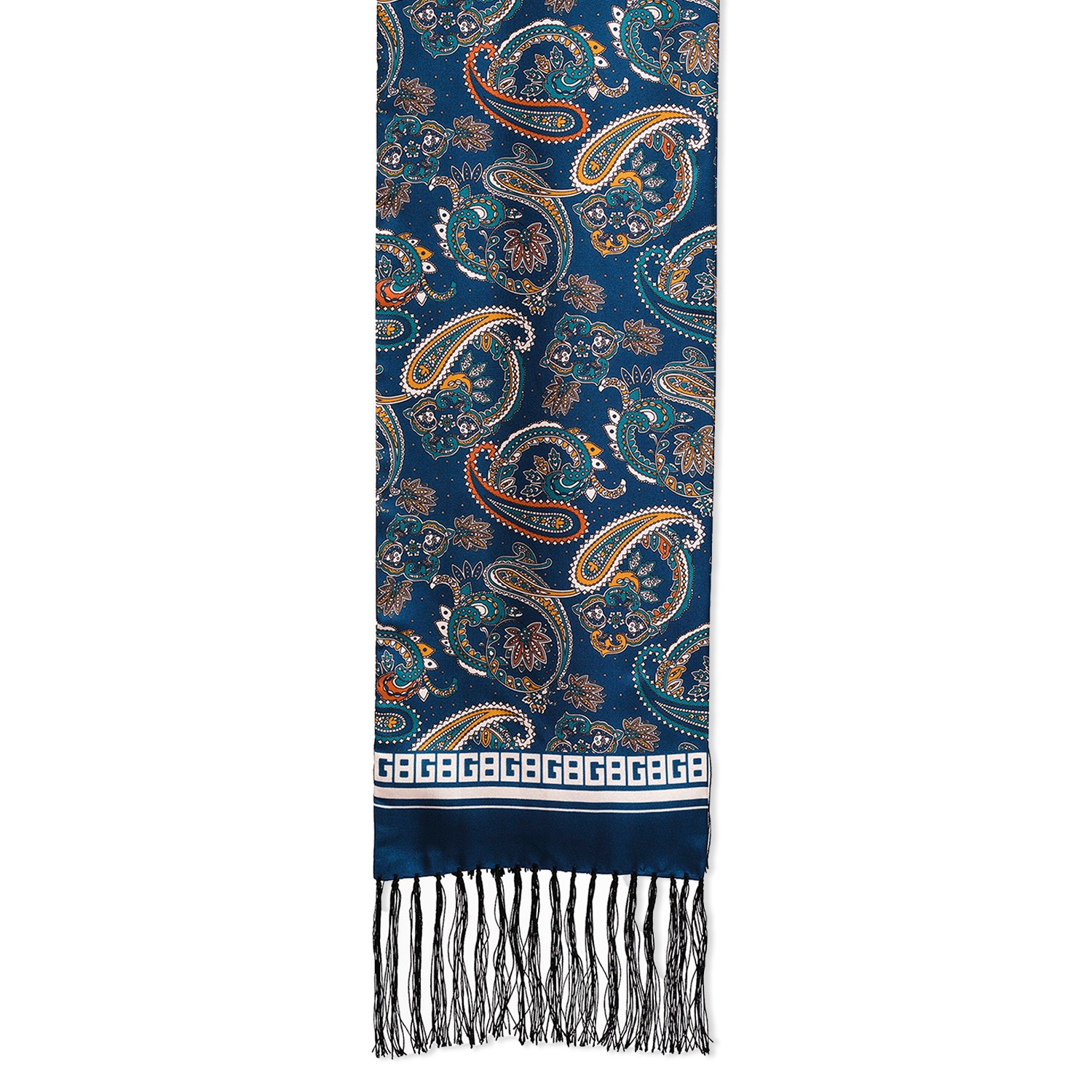 Gresham Blake Men's Blue Teal & Orange Paisley Silk Scarf In Blue