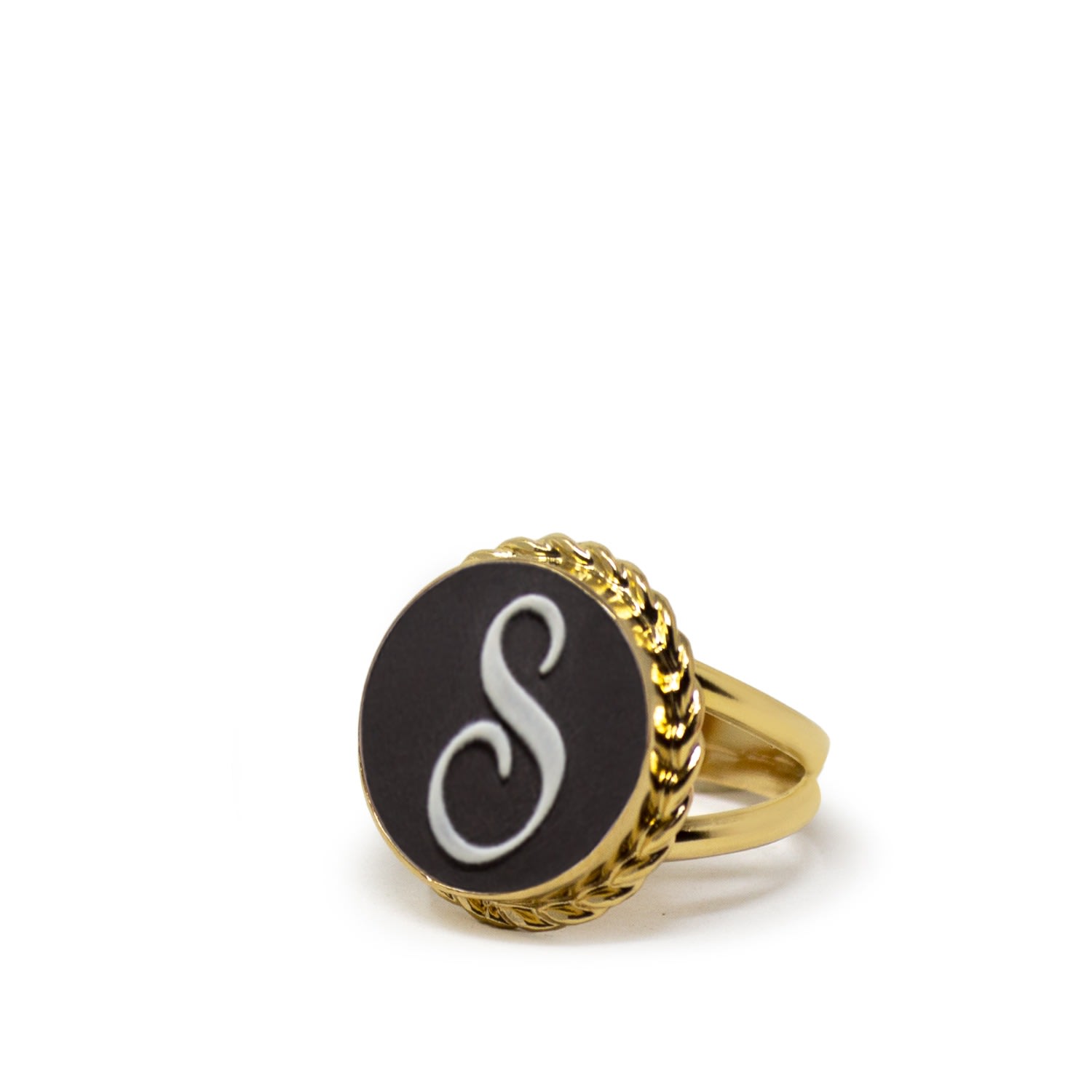 Women’s Gold / Black Gold Vermeil Black Cameo Ring Initial S Vintouch Italy