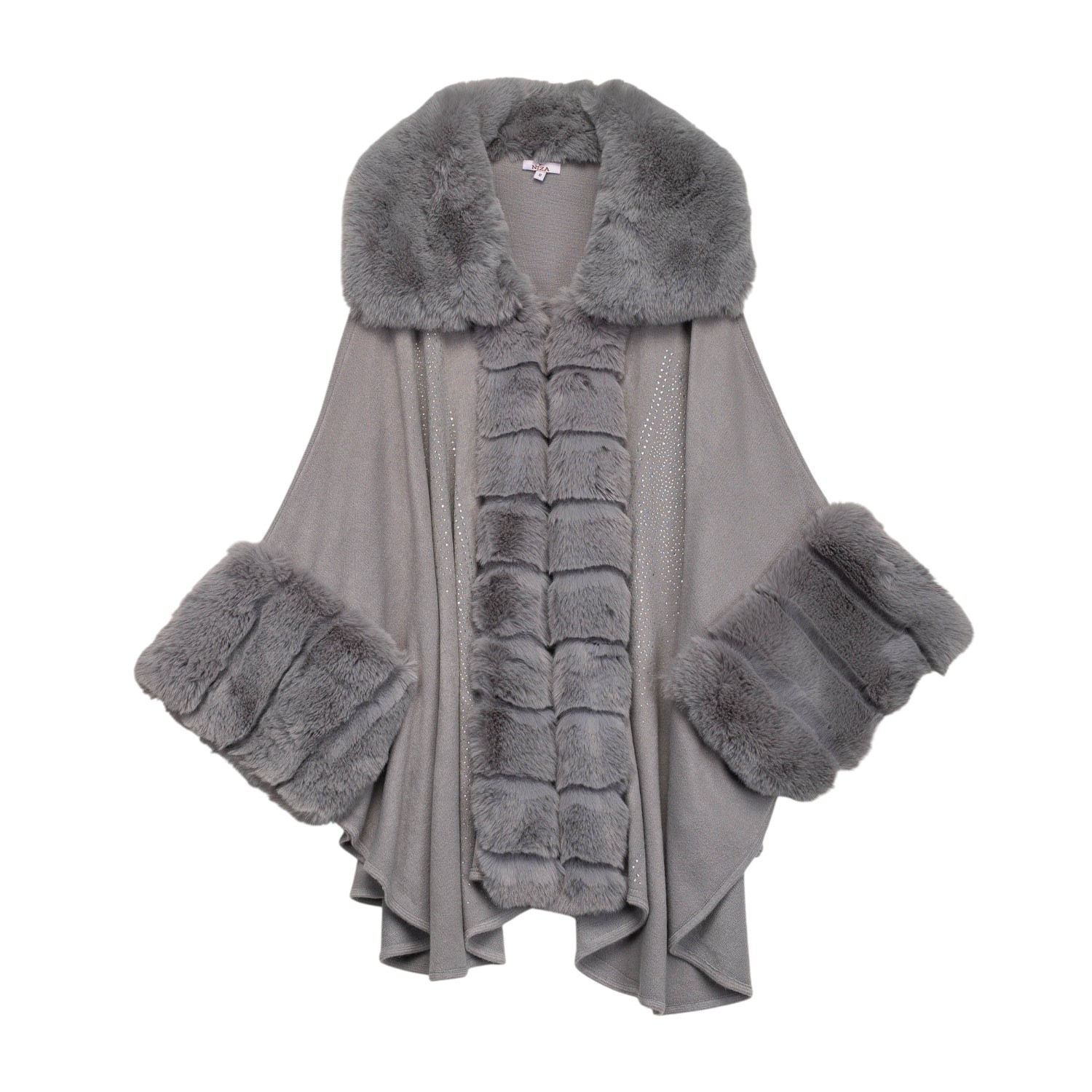 Niza Women's Grey Poncho With Intricate Stitching Details In Gray