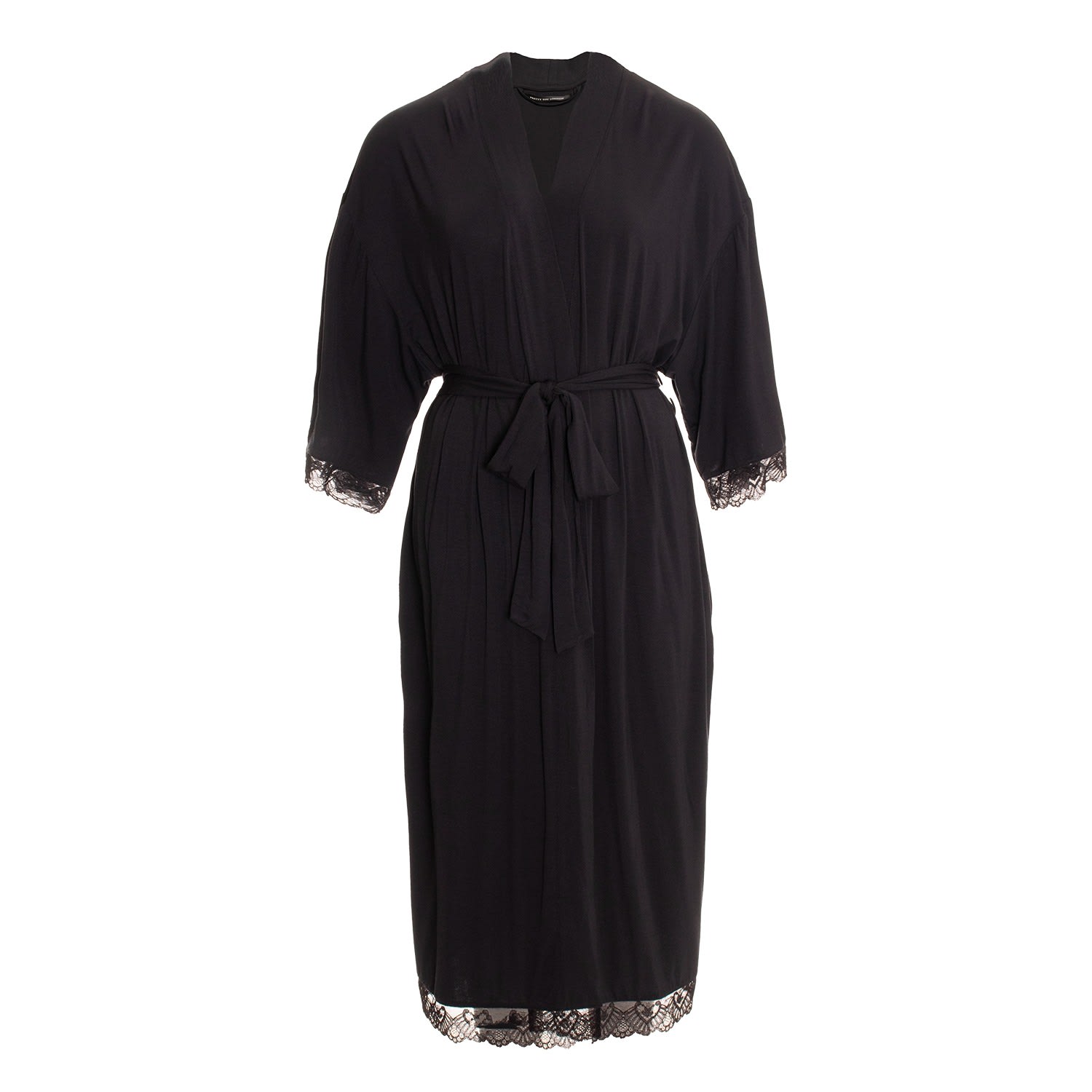 Pretty You Women's Black Bamboo Lace Kimono Robe In Raven In Black