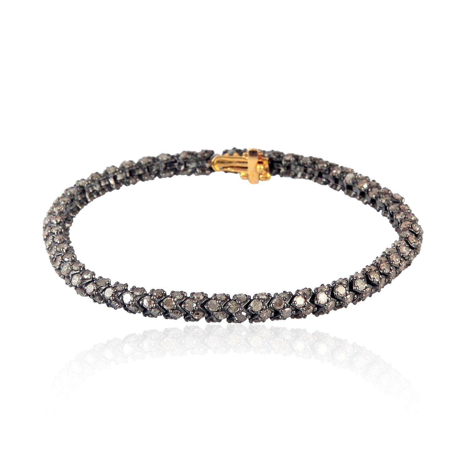 Women’s Silver / Gold / White 14K Yellow Gold With 925 Silver In Natural Diamond Fixed & Flexible Tennis Bracelet Artisan