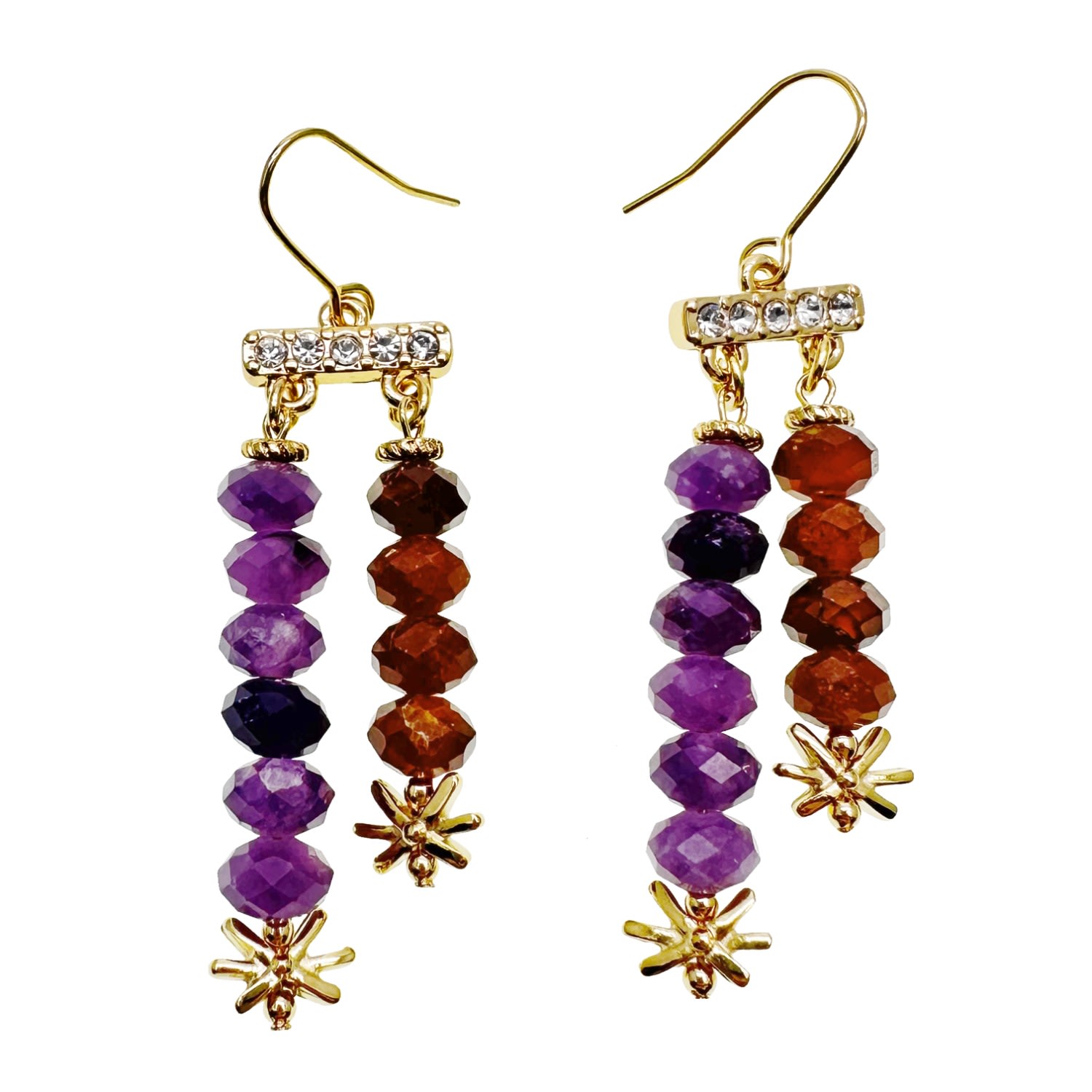 Women’s Pink / Purple Purple Amethyst And Orange Garnet Tassel Earrings Farra