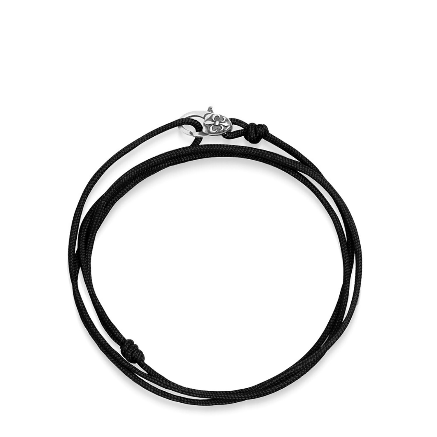 Men’s Black Wrap-Around String Bracelet With Sterling Silver Lock Nialaya