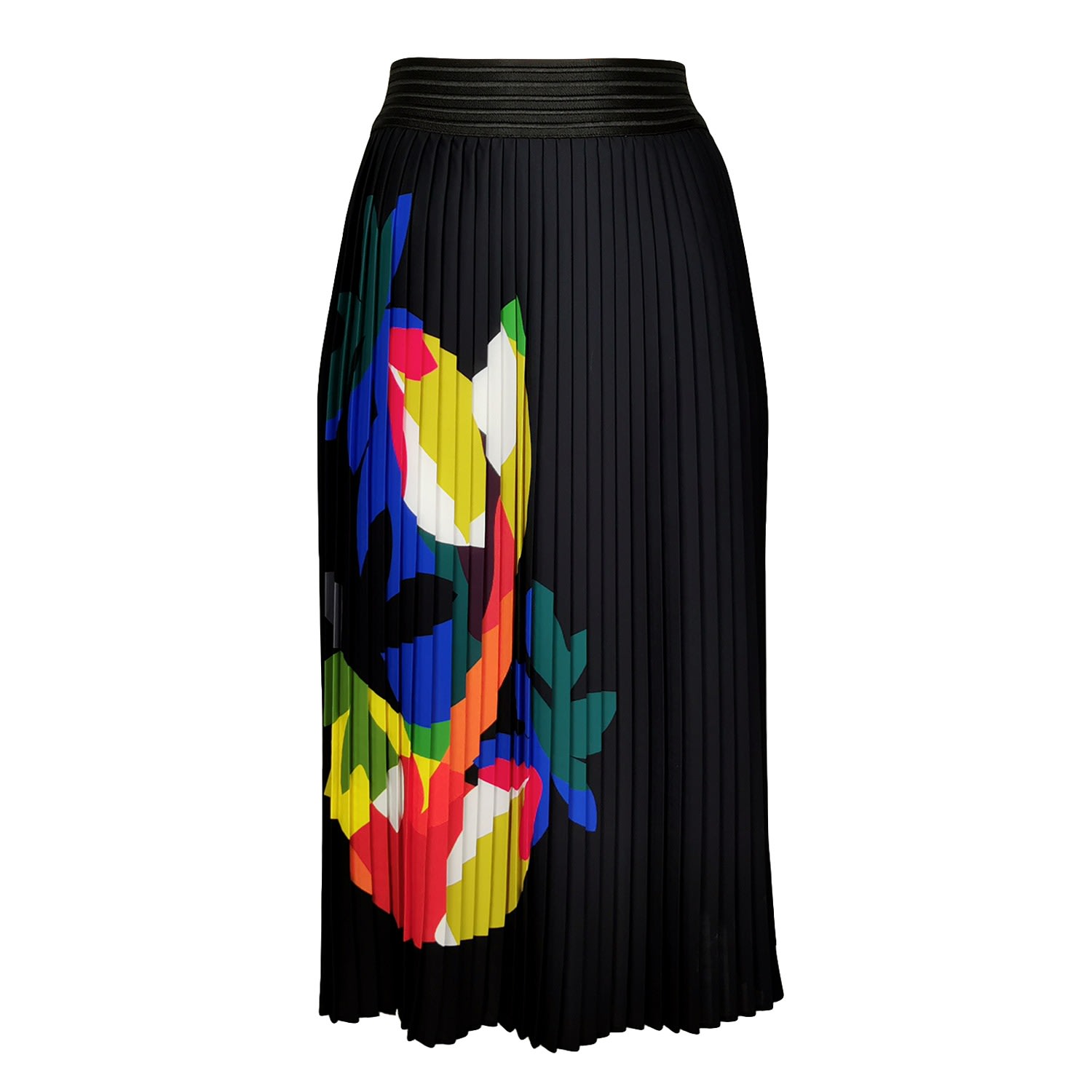 Lalipop Design Women's Black Pleated Midi Skirt With Colorful Digital Print In Black