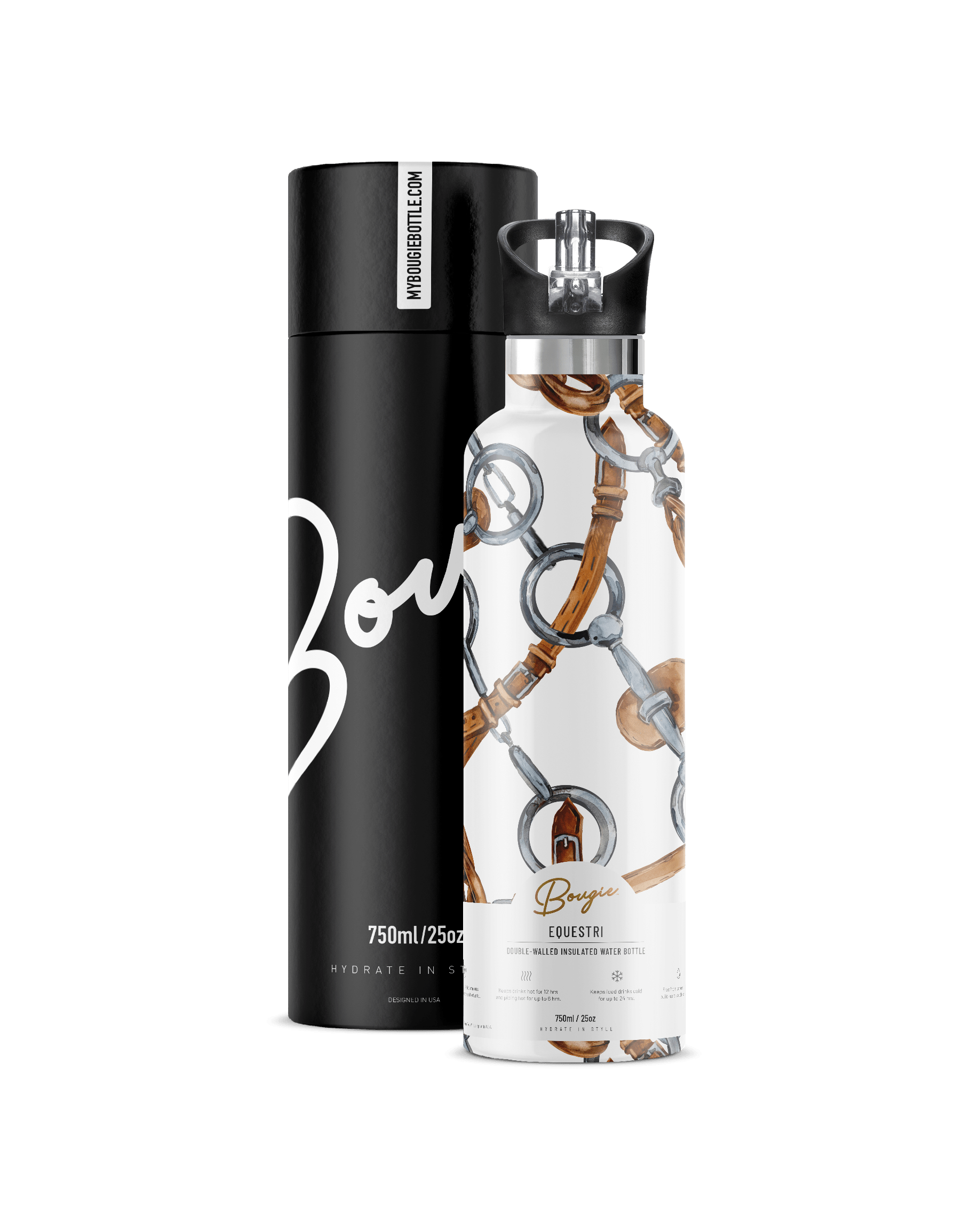 Women’s Neutrals / White / Brown Equestri Insulated Water Bottle With Flip ’N’ Sip Lid One Size My Bougie Bottle