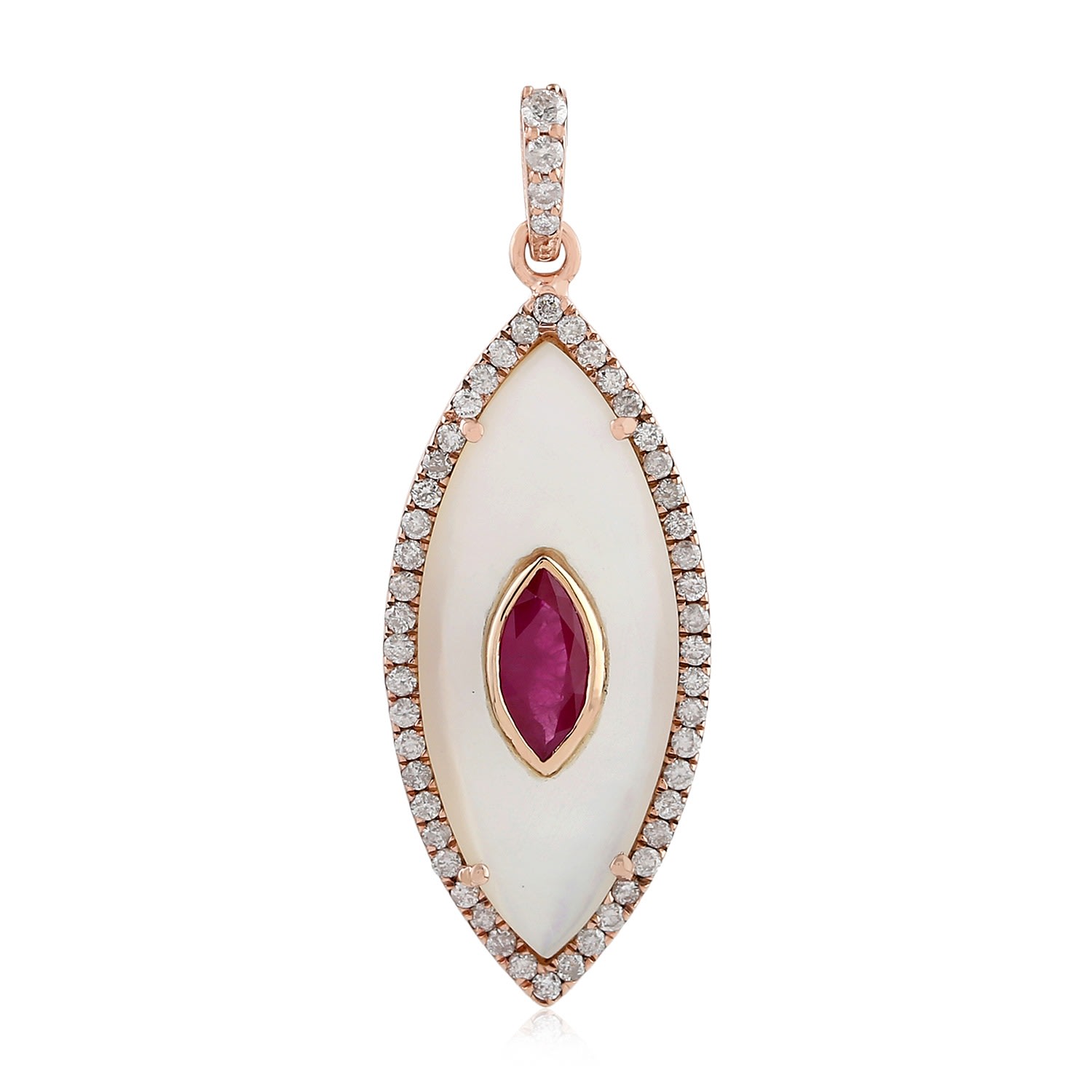 Women’s Rose Gold / White / Pink Rose Gold Diamond Ruby Marquise Shape Pendant Mother Of Pearl Artisan