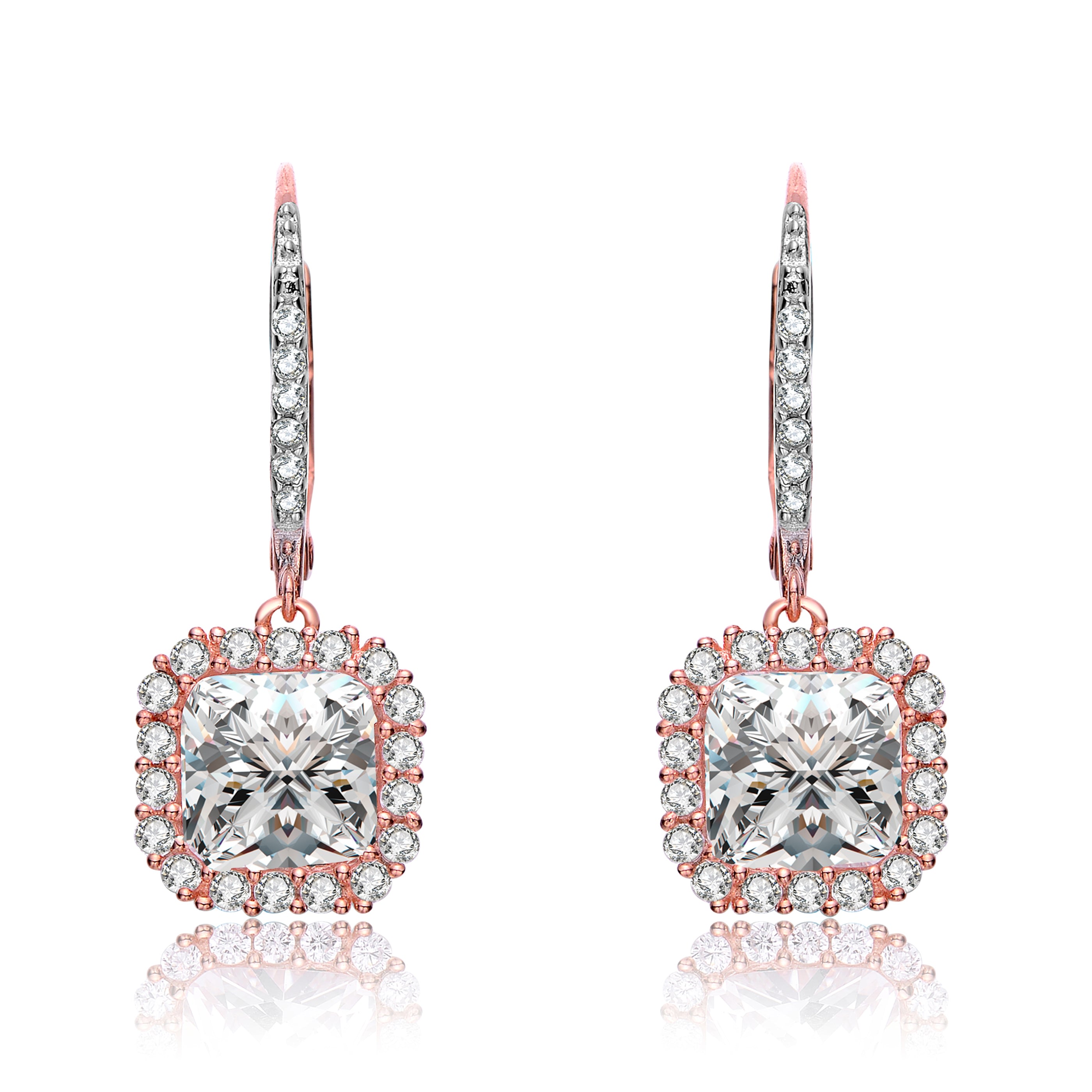 Women’s White / Rose Gold Palais Square Earrings Genevive Jewelry