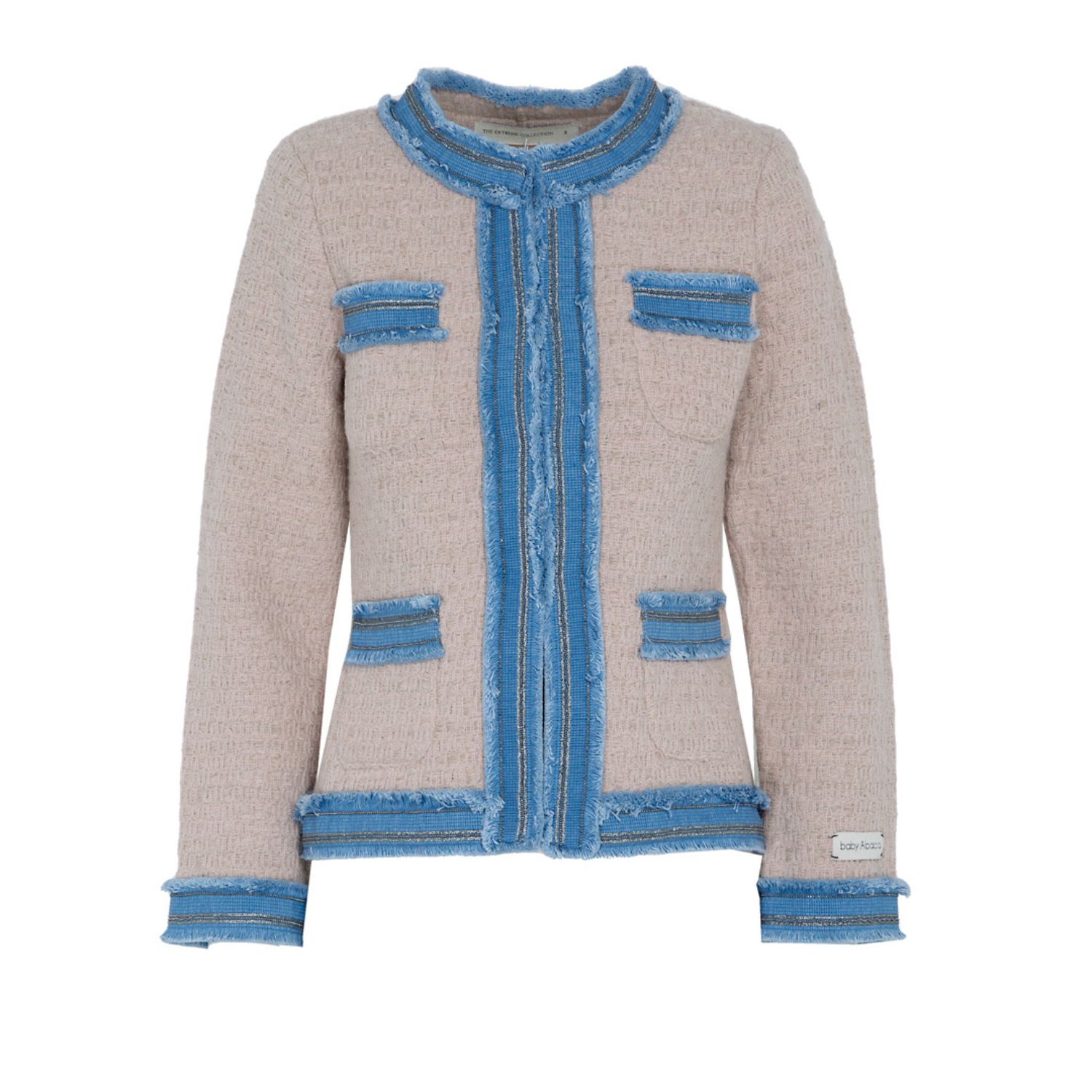 The Extreme Collection Women's Rose Gold Wool And Alpaca Pink Tweed Jacket With Denim Trim Detail Mencia In Rose Gold