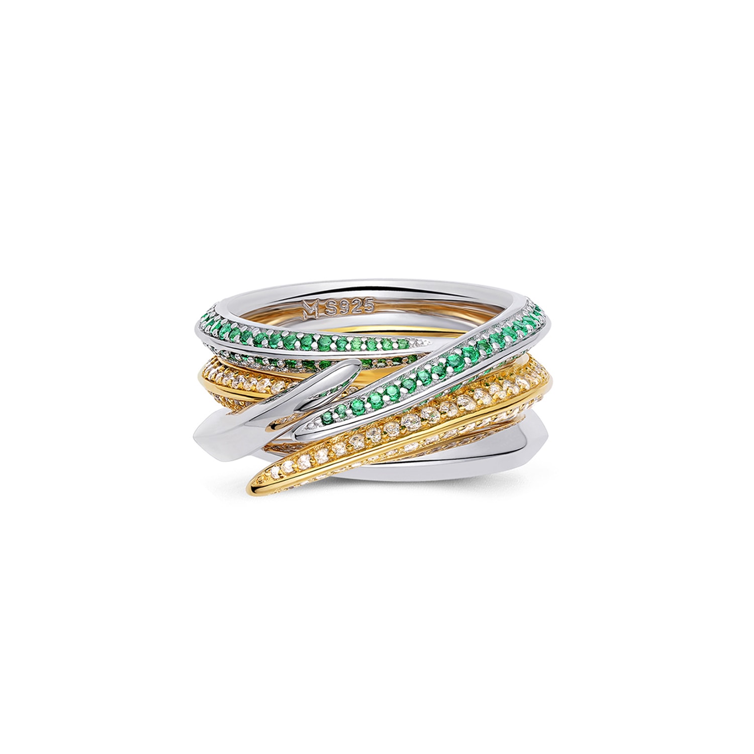 Meulien Women's Silver / Green Pointed Curve Ring - Silver, Green Stone In Gold
