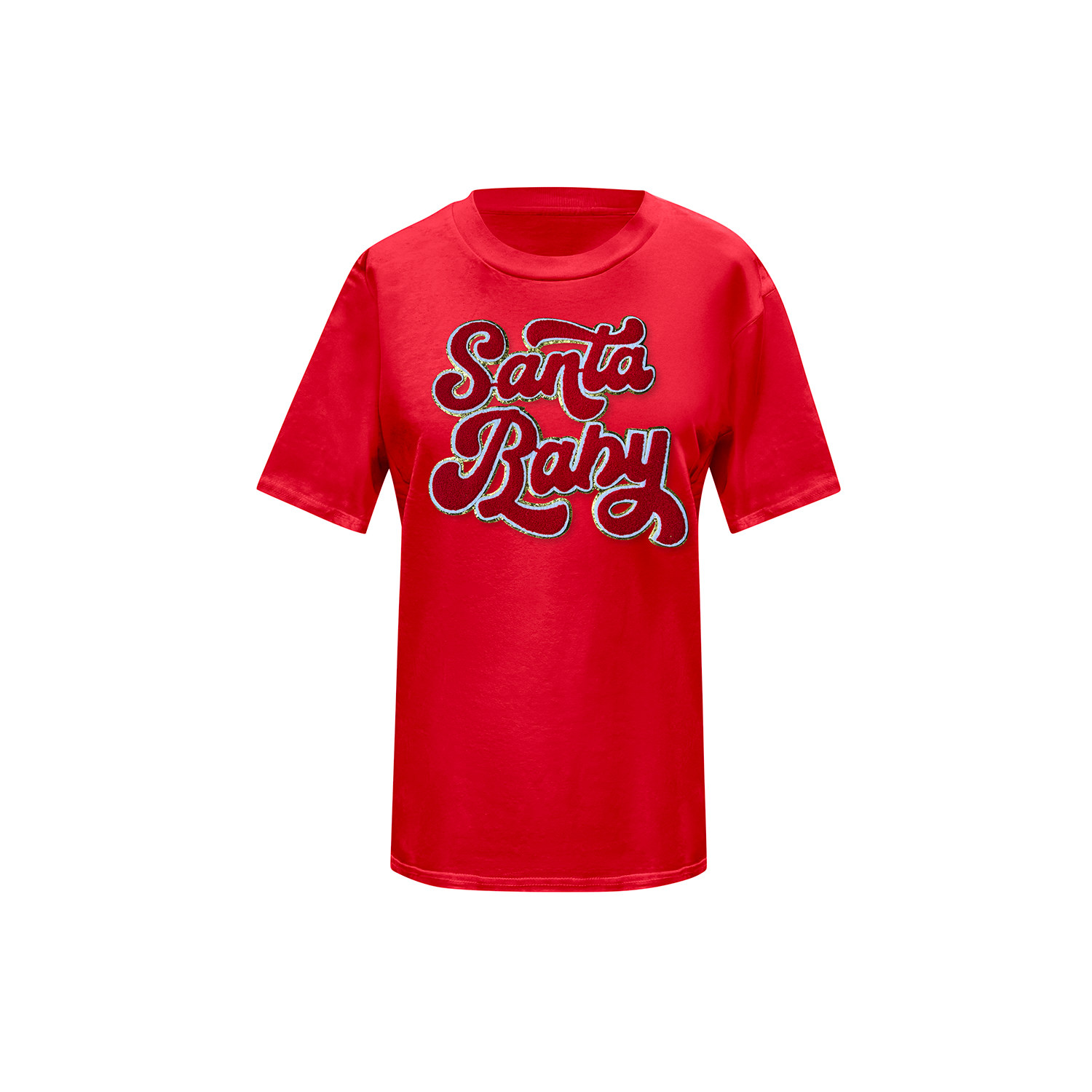 Toma Women's Christmas Red Embroidery Santa Baby T-shirt In Red