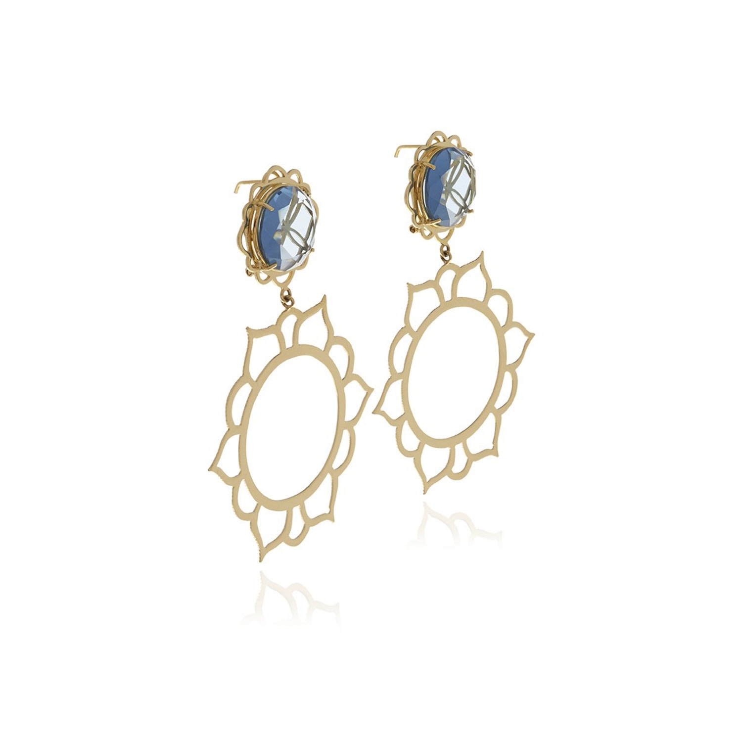 Women’s Signature Blue Crystal Gold Flower Earrings Georgina Jewelry