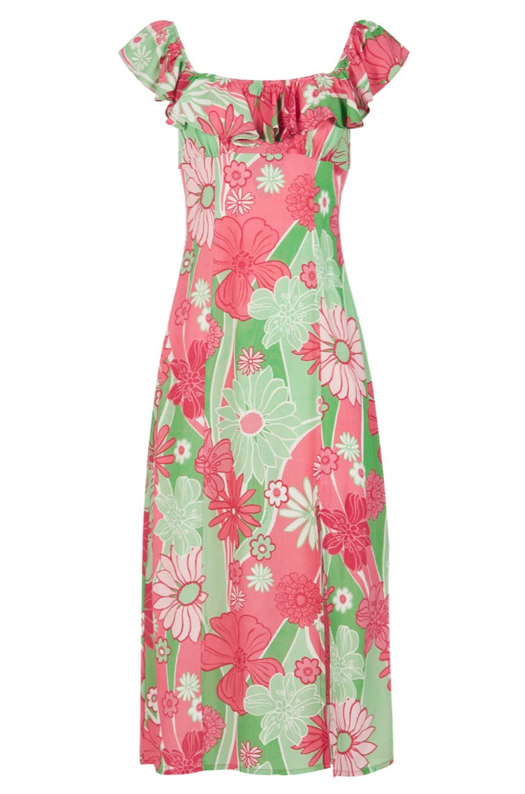 Women’s The Francesca Frill Neck Midi Dress In Floral Xxs Lavaand