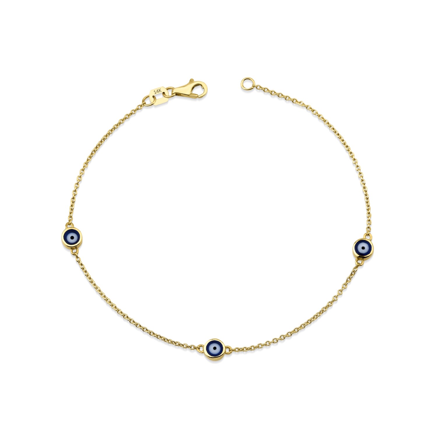 Women’s Navy Blue Evil Eye Bracelet, Solid Gold Three Evil Eye Bracelet, Double Sided Eye Bracelet, Protection Bracelet Jewelsty Fine Jewelry