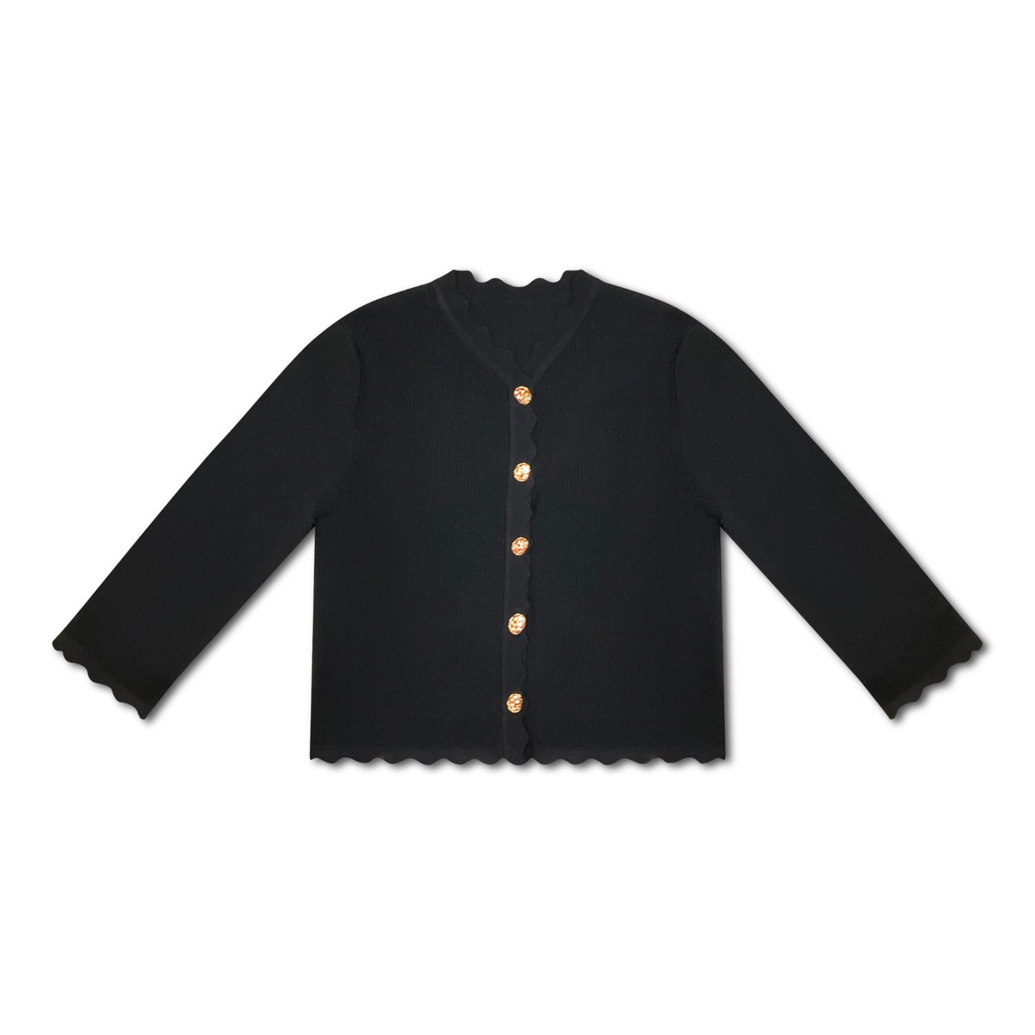 Women’s Black / Gold Black Scalloped Trim Cardigan Small Roch Perel