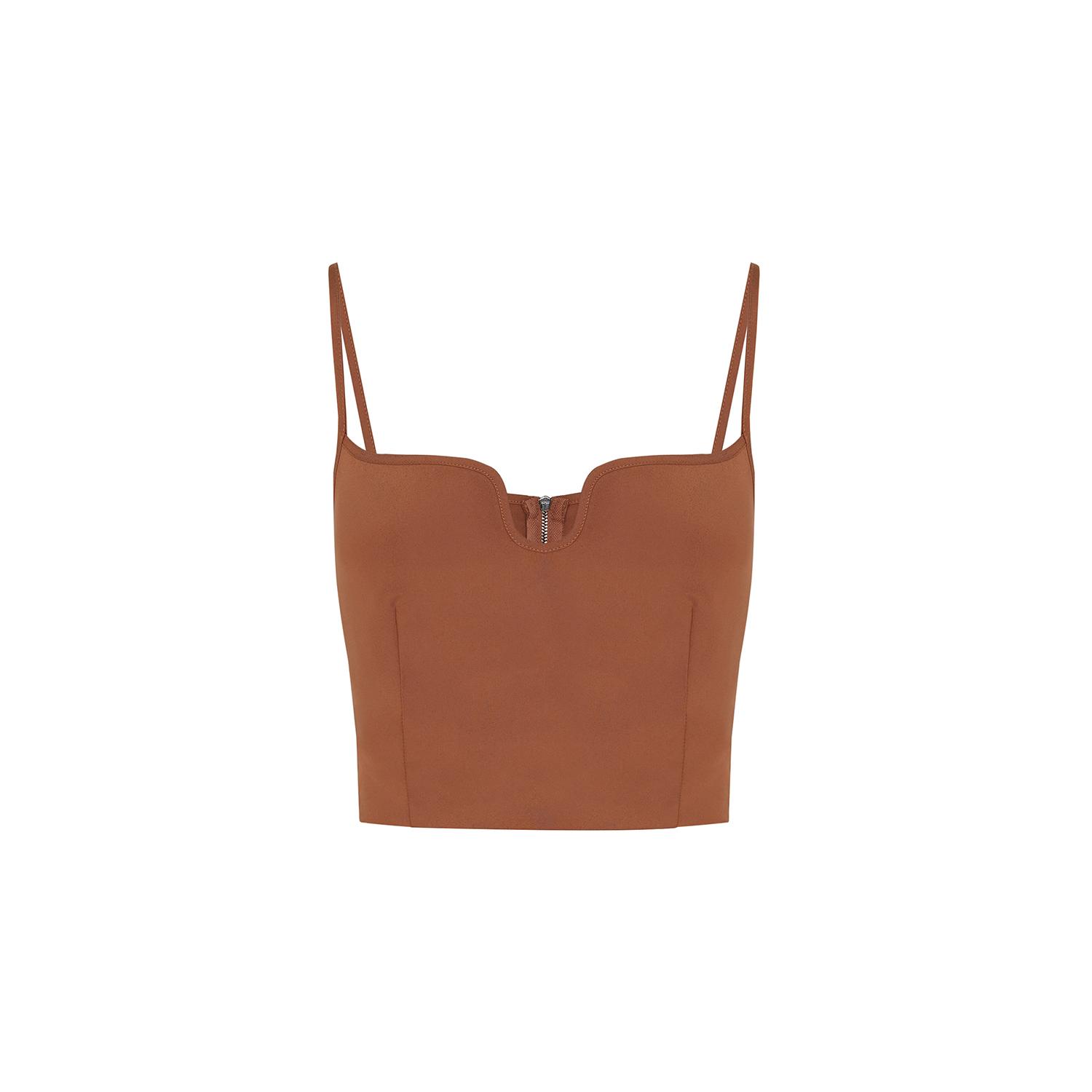 Rue Les Createurs Women's Thin Strap Zippered Brown Bustier In Brown