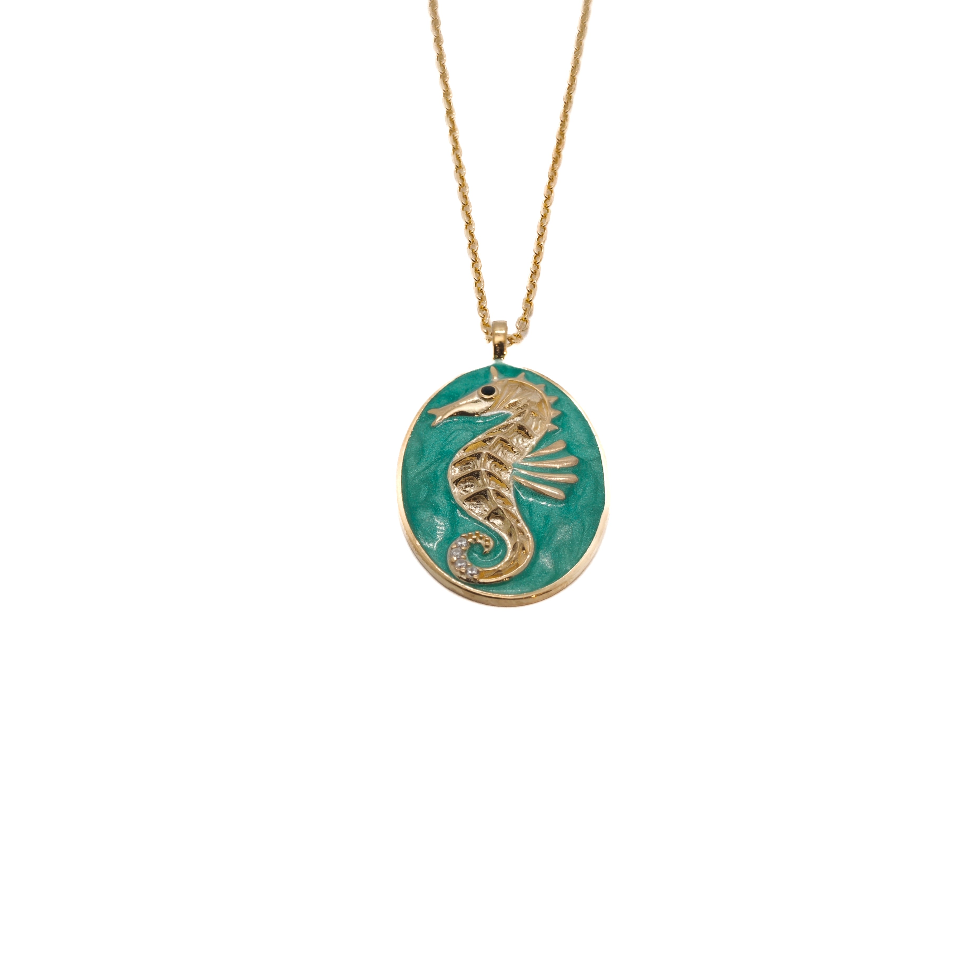 Women’s Gold / Green Spirit Animal Green Seahorse Necklace Ebru Jewelry