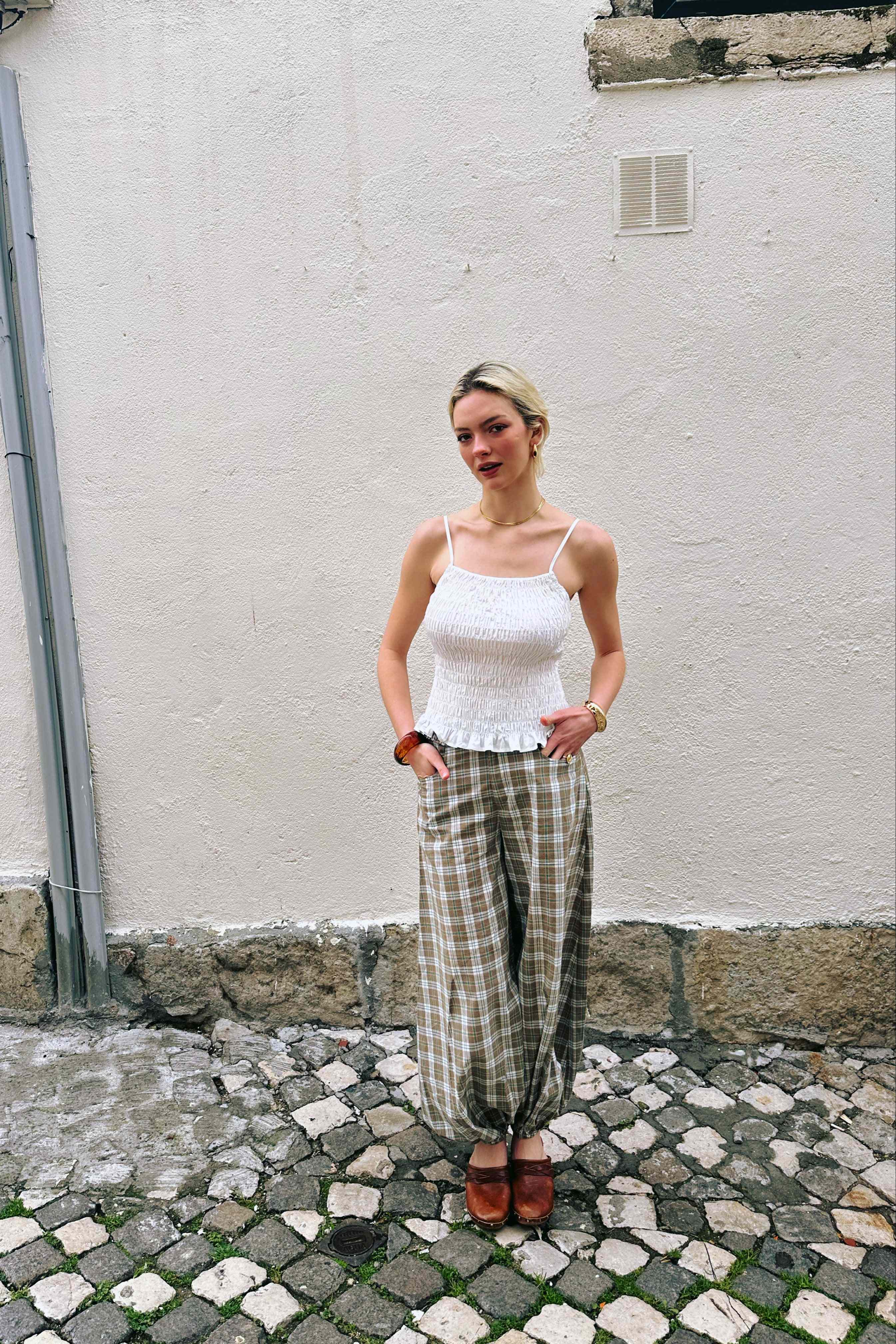 Esme Green Check Cotton Balloon Trousers | AMY LYNN | Wolf & Badger