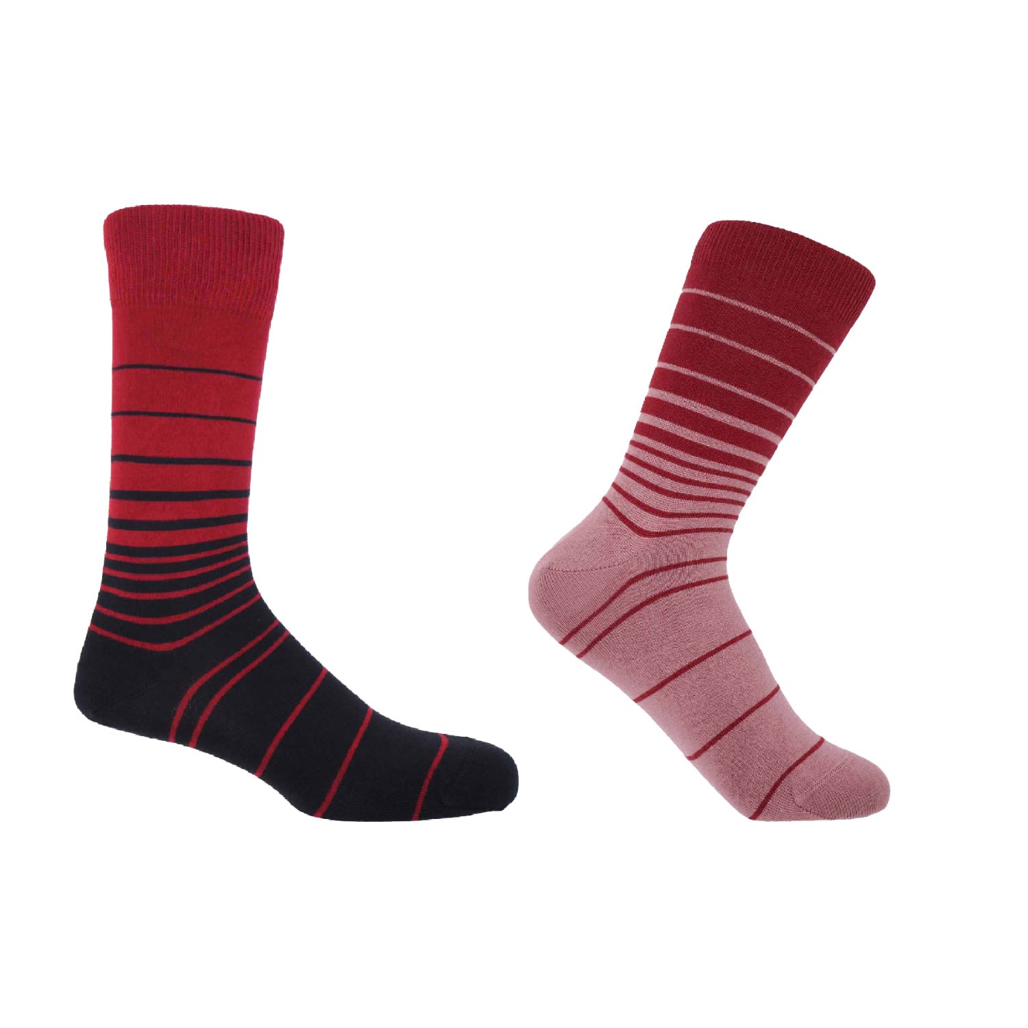 Peper Harow - Made In England Men's His And Hers Retro Stripe Socks - Burgundy & Musk In Red