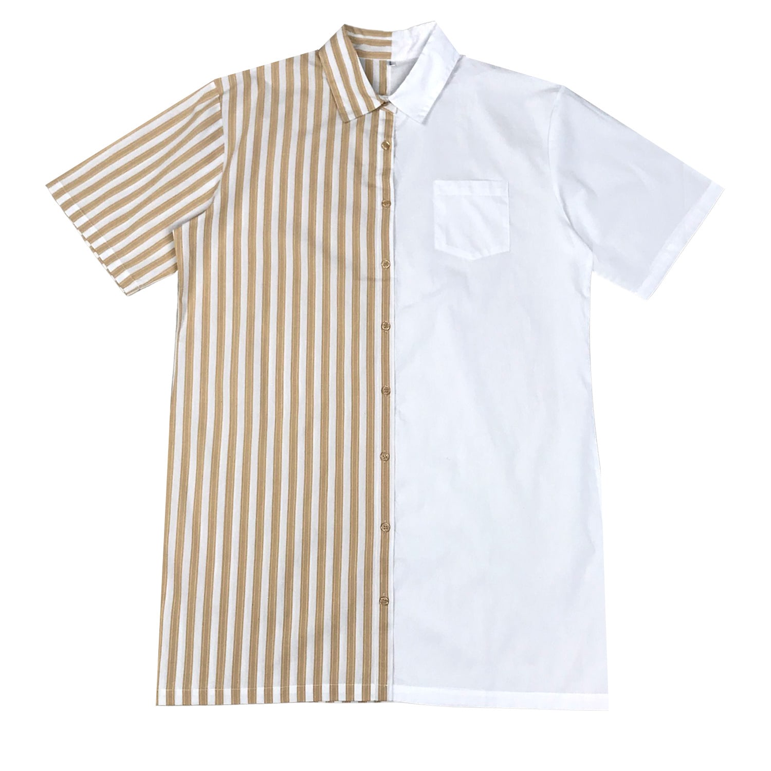 Women's Gold / White Two Tone Shirt Dress - Yellow Stripe | Medium | Zenzee