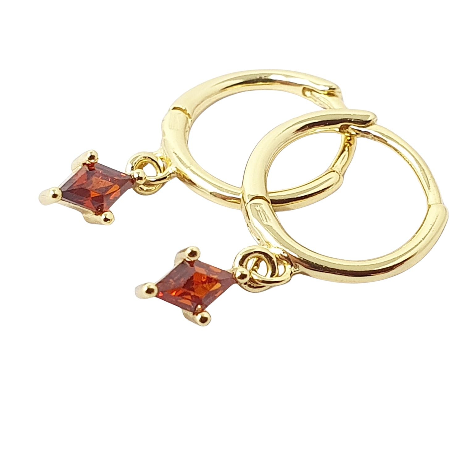 Harfi Women's Gold / Red Garnet January Birthstone Delicate Dangle Hoops In Multi