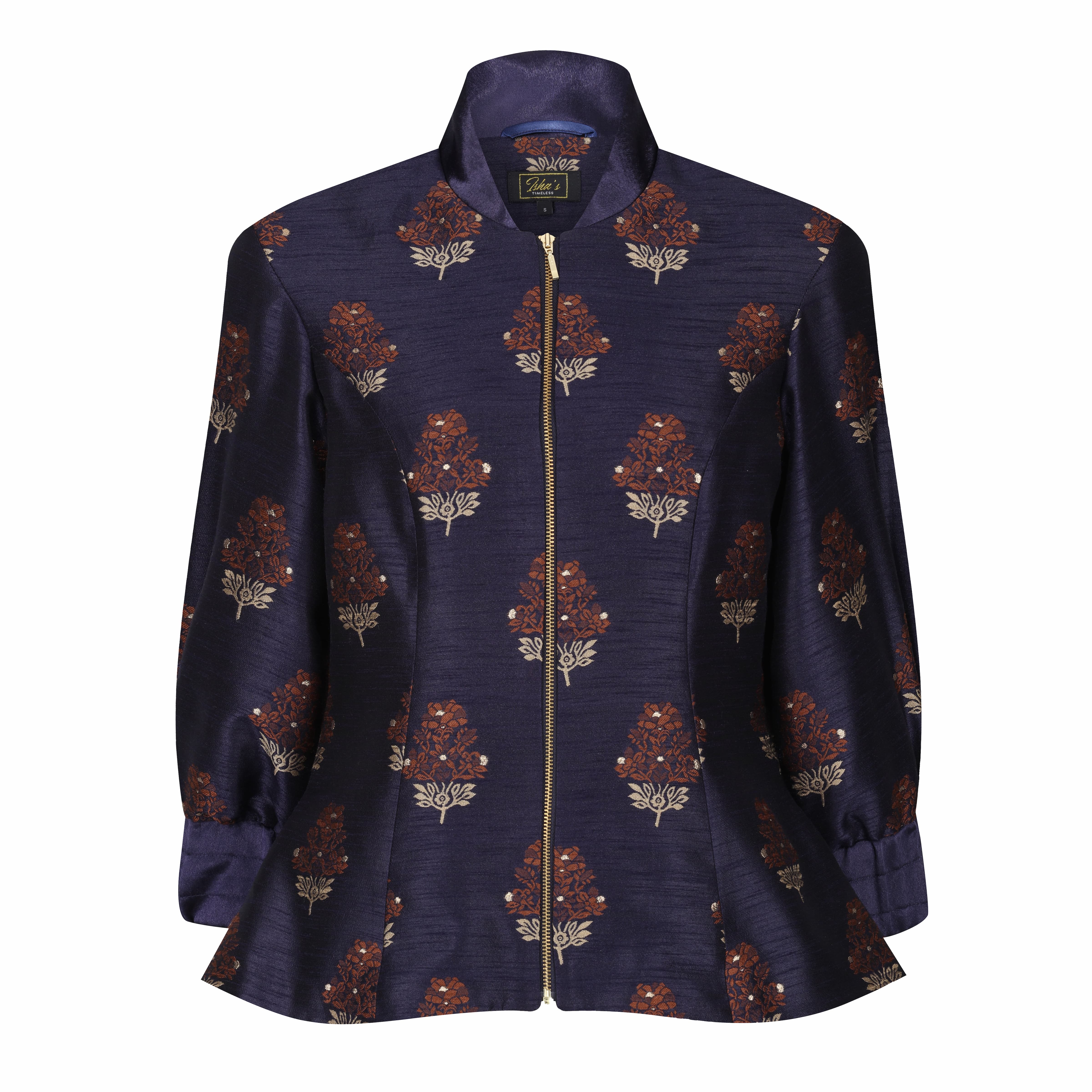 Lioness By Tf Women's Blue Auburn Embroidered Raw Silk Fitted Jacket Blouse