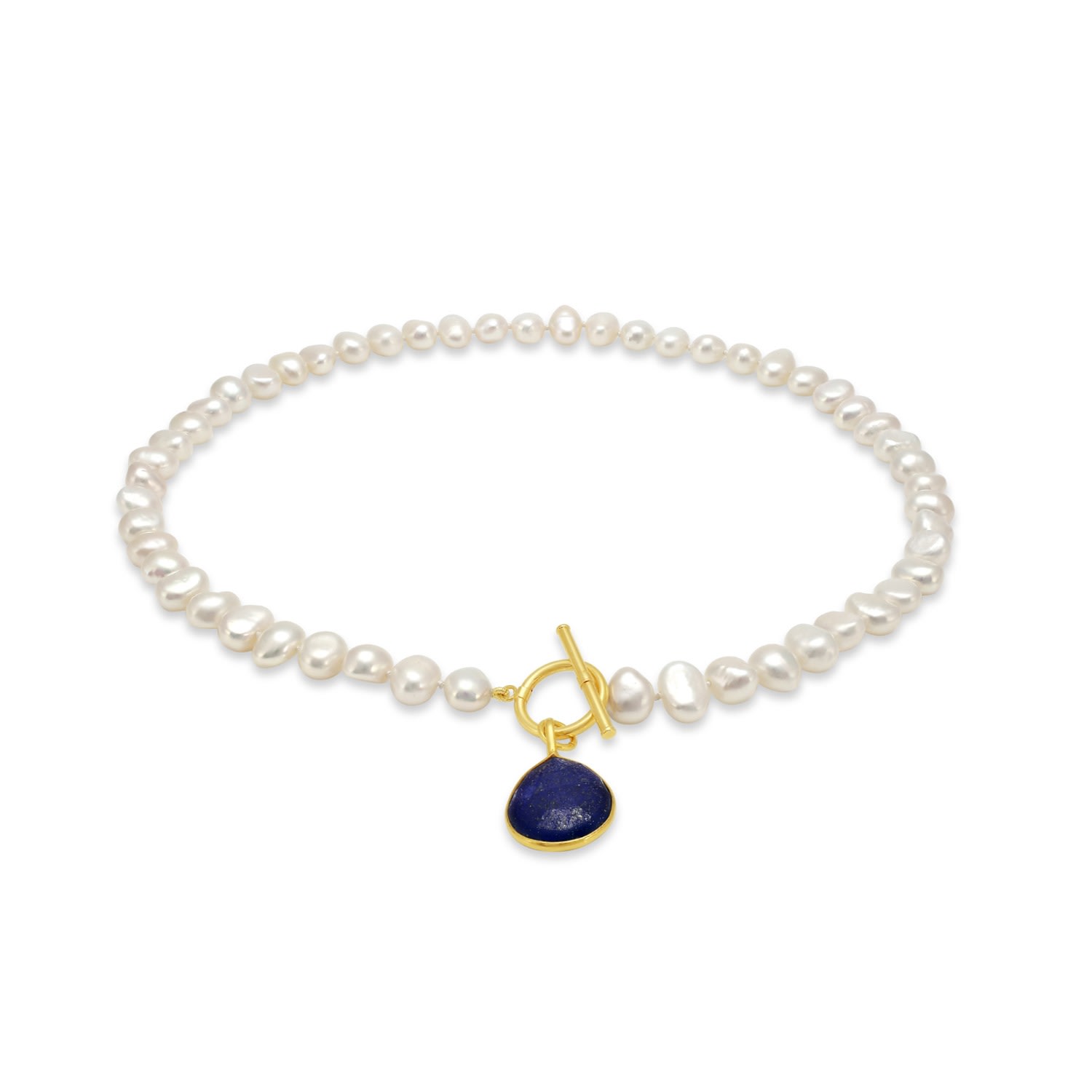 Women’s Blue / White Clara Cultured Freshwater Pearls Necklace With Lapis Lazuli Gold Vermeil Drop Pearls of the Orient Online