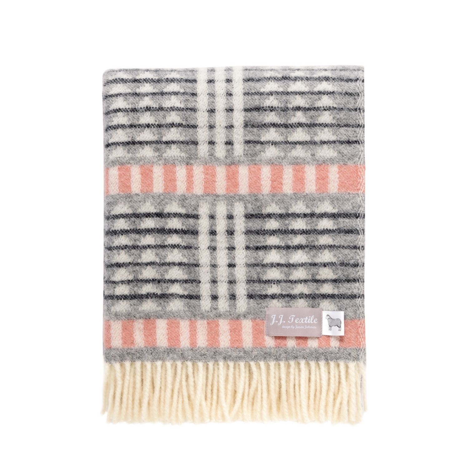 J.j.textile Pink / Black / Grey Mika Wool Throw In Multi