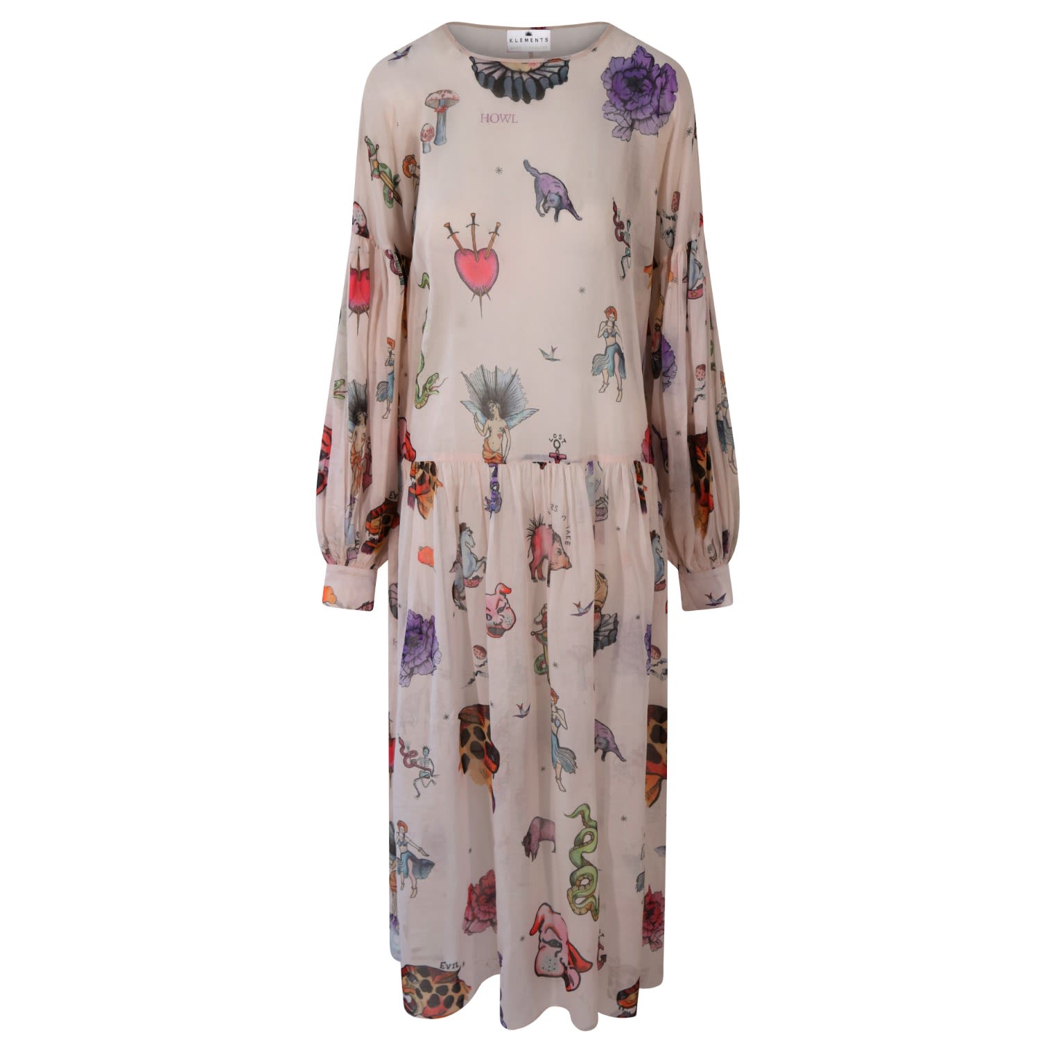 Women’s White Dusk Dress In Tattoo Print Large Klements