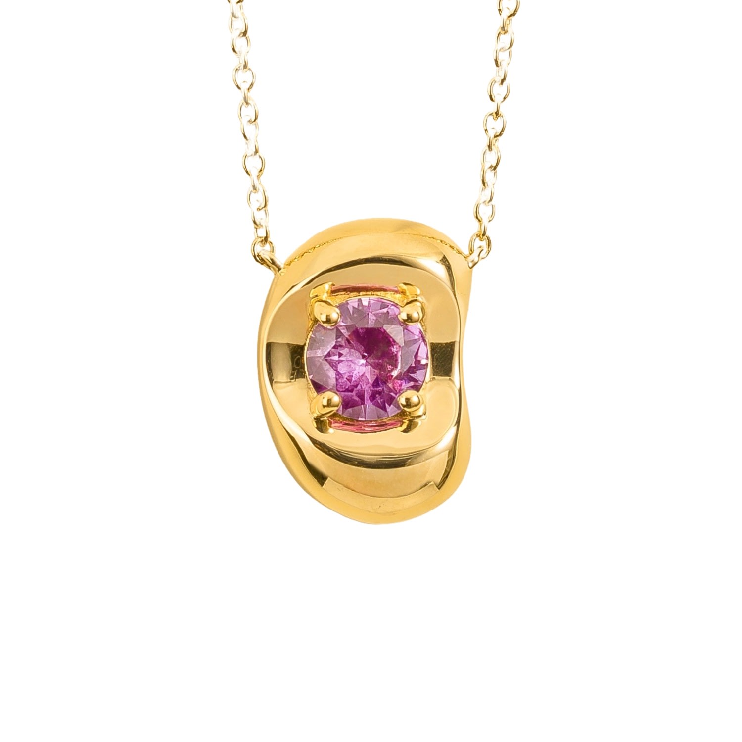Juvetti Women's Pink / Gold Fava Gold Necklace Set With Pink Sapphire In Multi
