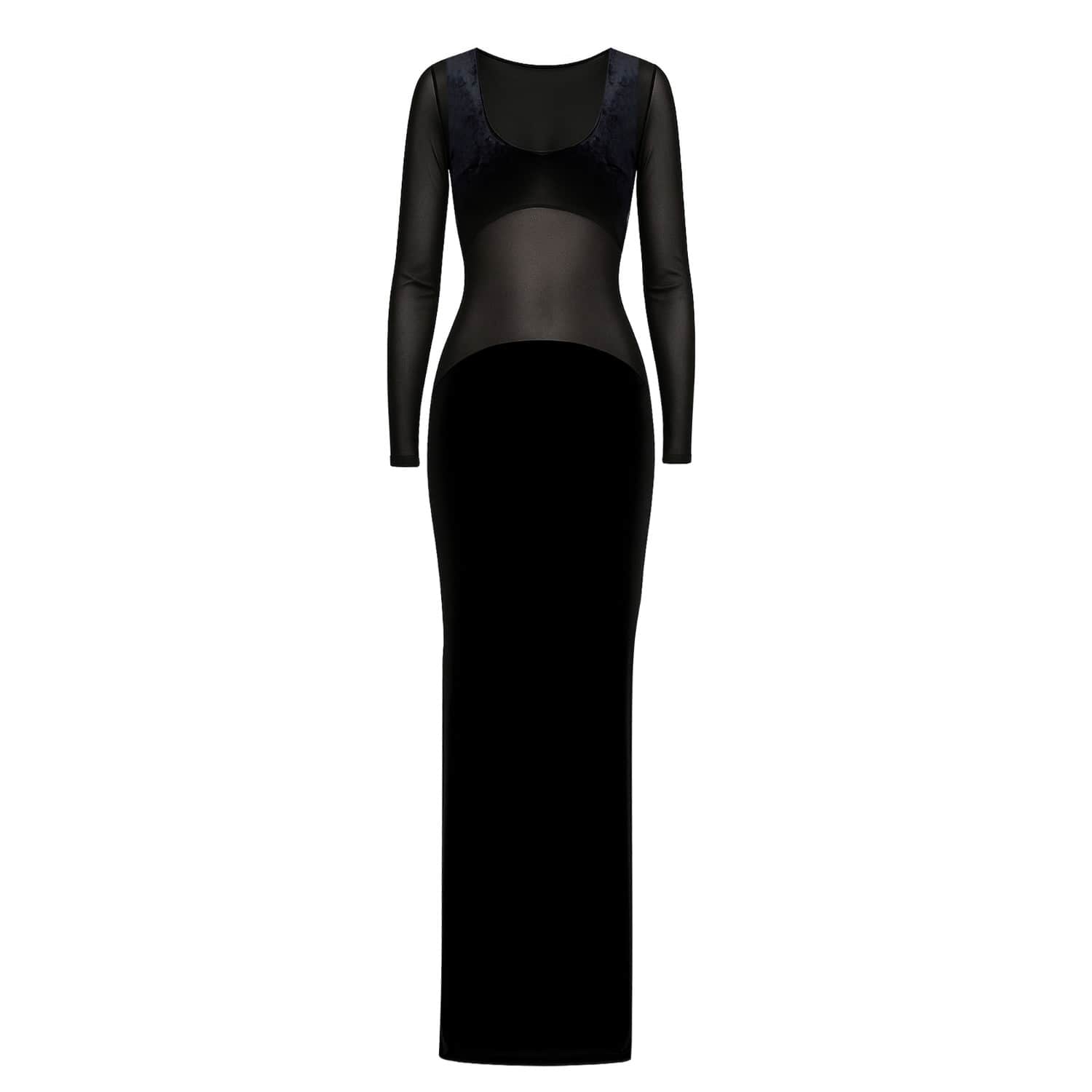 Moda Glam Velvet And Sheer Mesh Gown - Black