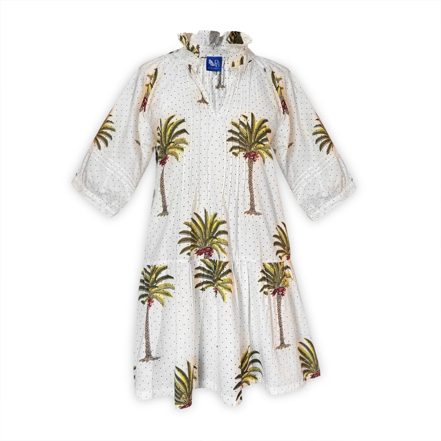 Pick Happy Women's Green / White Puff Sleeve Chloe Mini Dress With Pintuck Details In Green/white