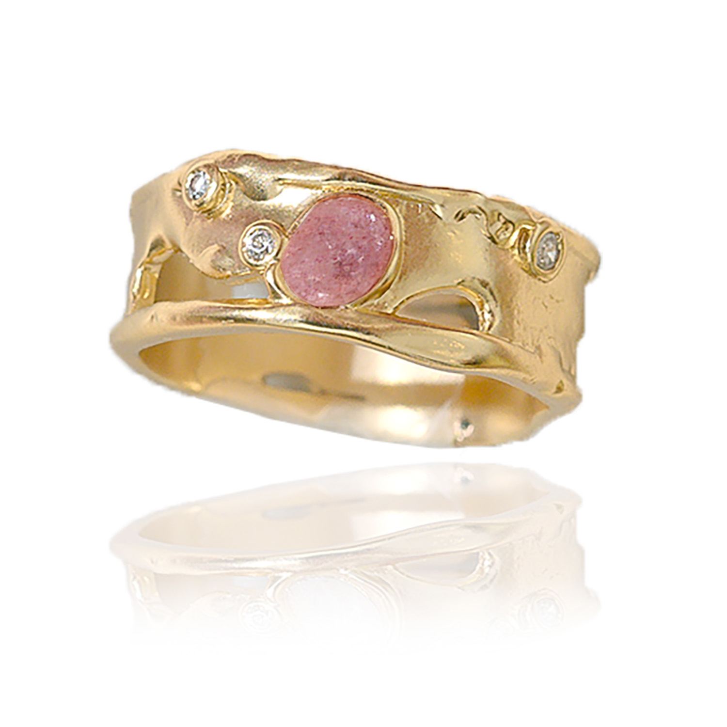 Rare Matters Jewelry Women's Pink / Purple / Gold Sprinkled Strawberry Quartz Banded Ring