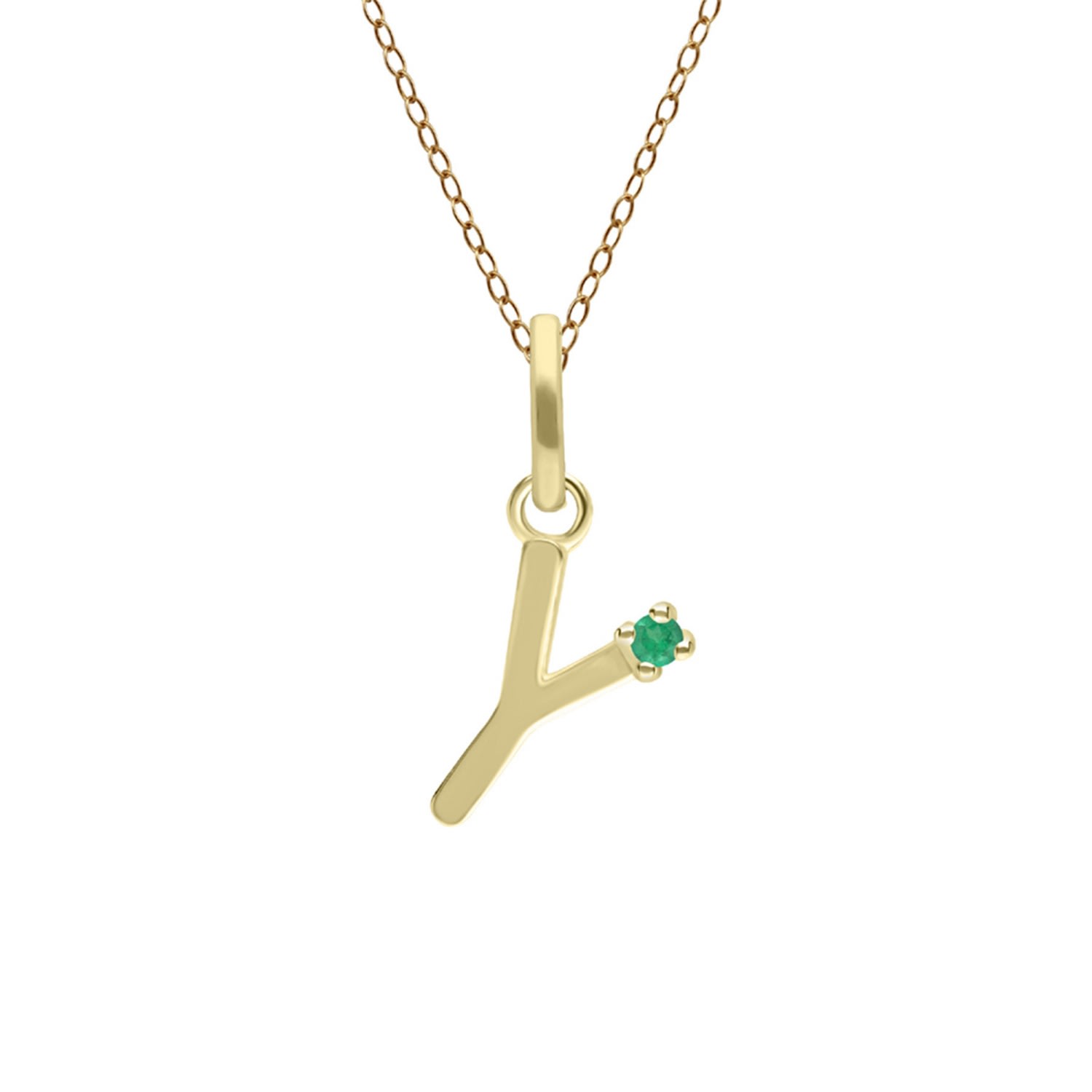 Women’s Gold / Green Initial Y Emerald Necklace In Yellow Gold Gemondo