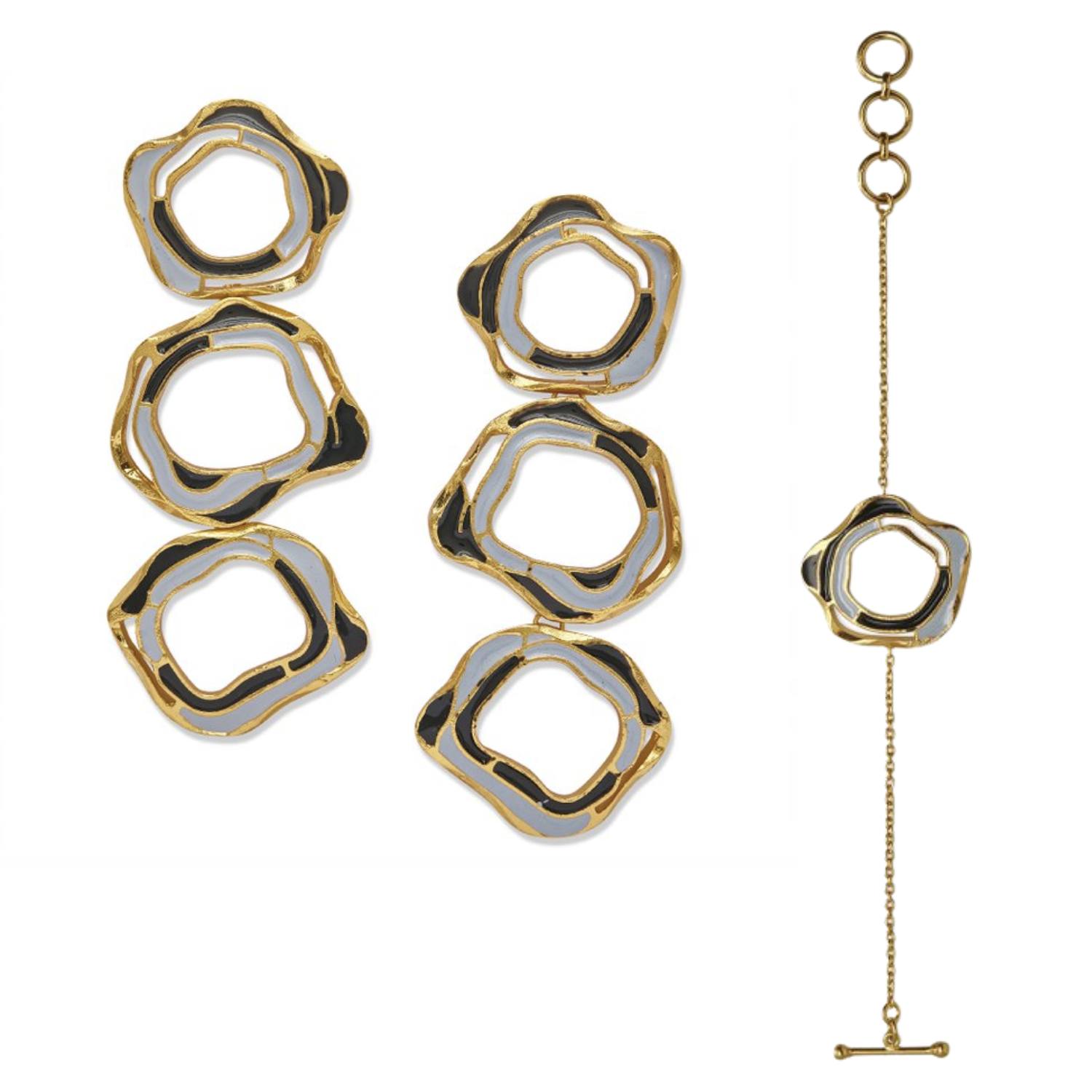 Dhwani Bansal Women's Gold / Black / Blue Gold And Enamel Aqua Earrings And Bracelet Gift Set
