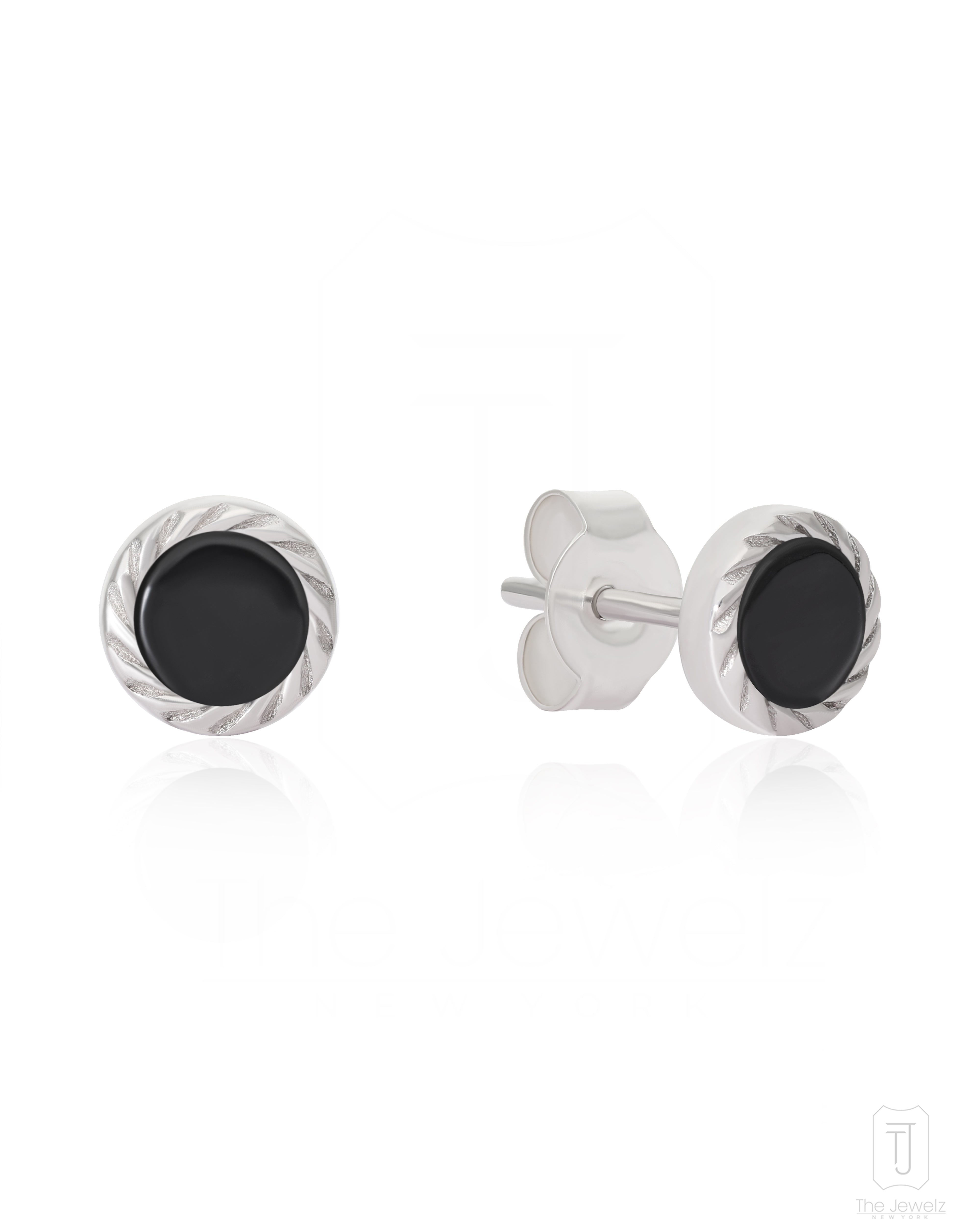 The Jewelz Men's Black / White / Grey Noir Pulse Black Onyx Silver Earrings In Multi