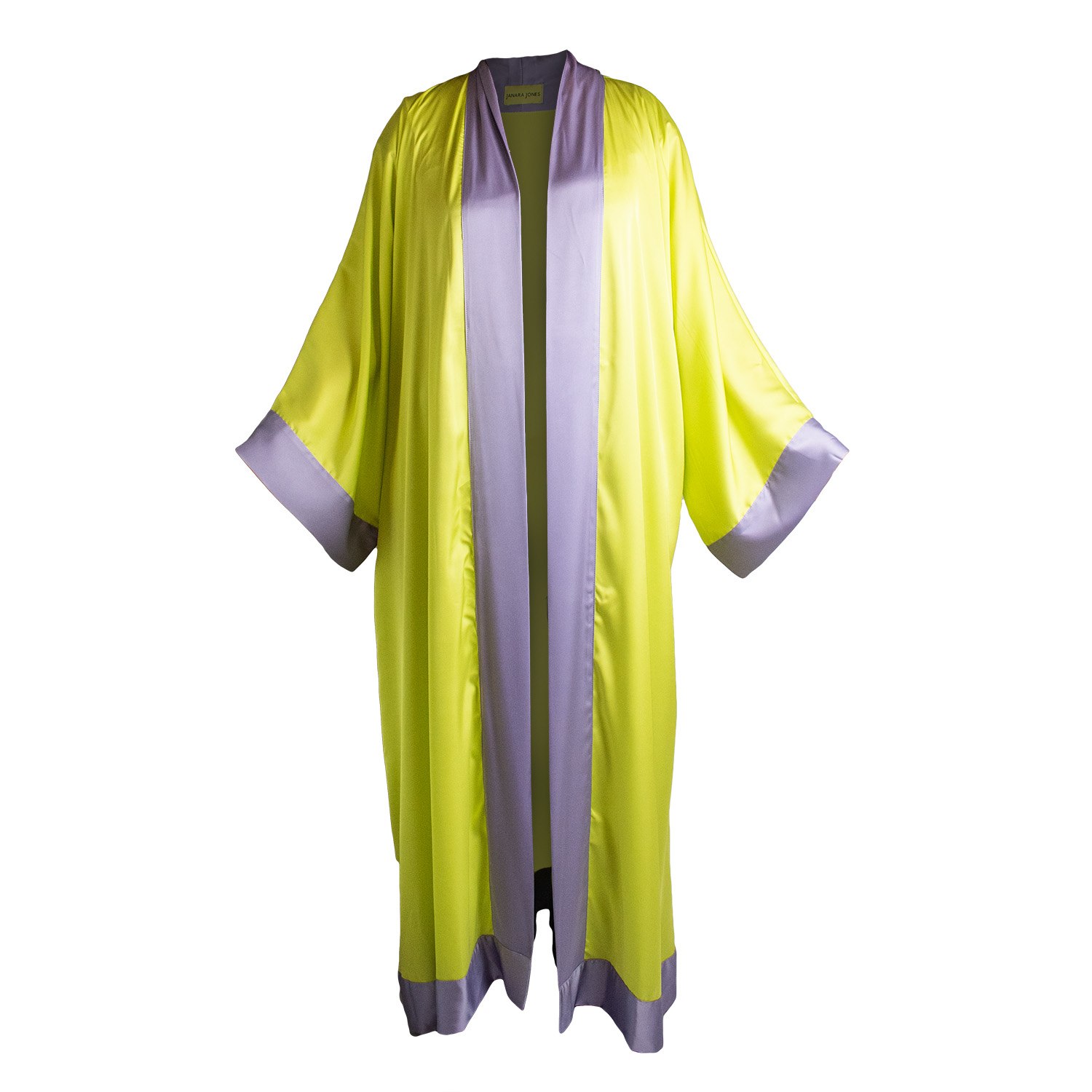 Women’s Yellow / Orange / Neutrals Yellow Lavender Cuffs Satin Long Abaya Kaftan One Size Janara Jones