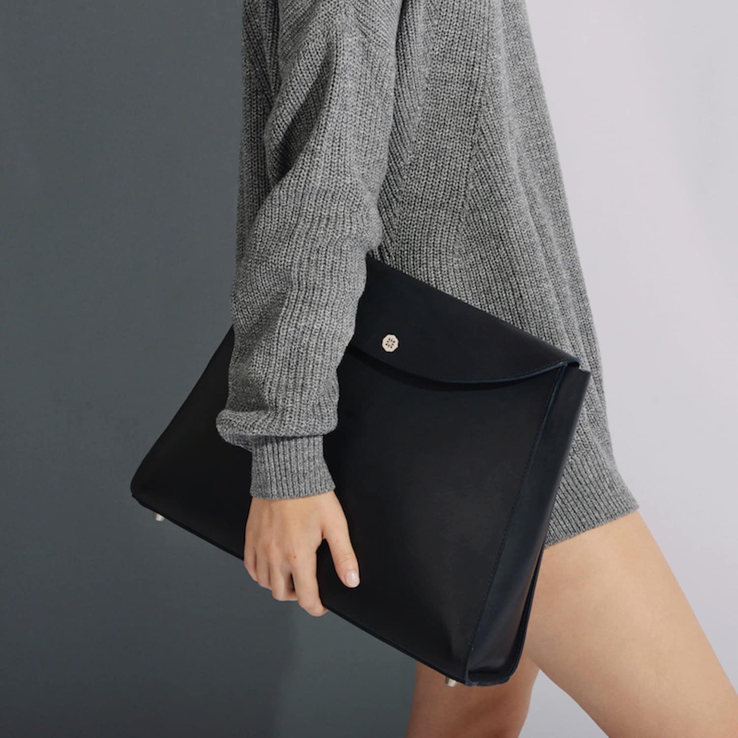 oversized navy clutch bag