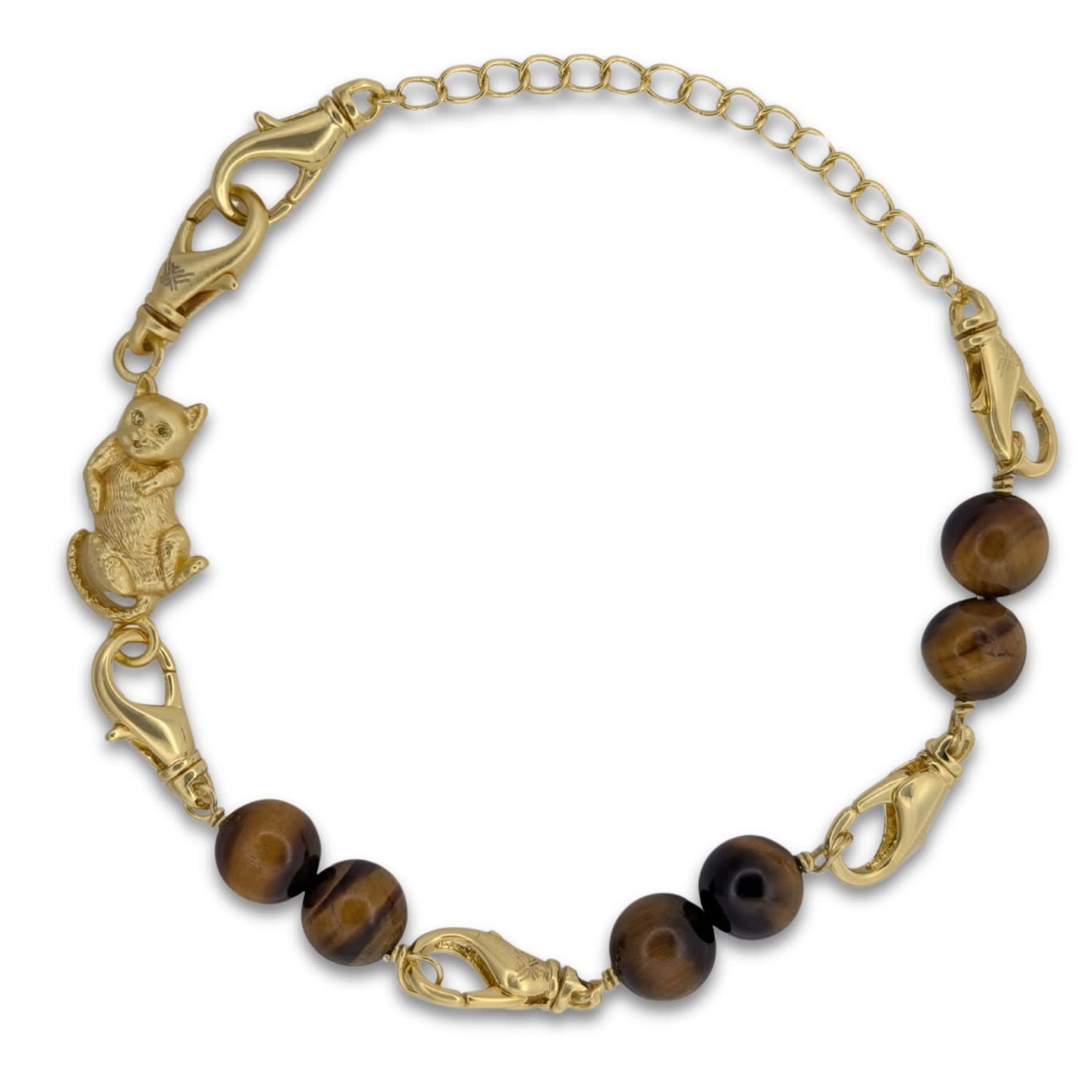 Frenvyrn Men's Gold / Brown Cat Convertible Tiger's Eye Bracelet Bag Charm Medium