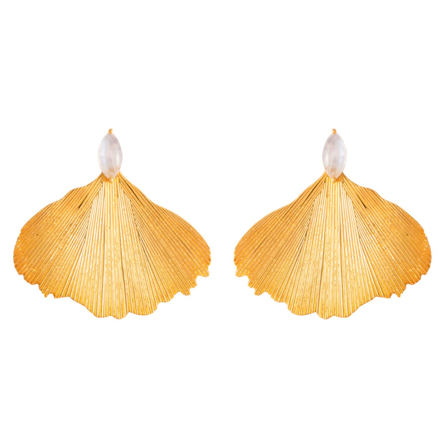 Women’s Gold / White Big Golden Grinko Earrings Lavani Jewels