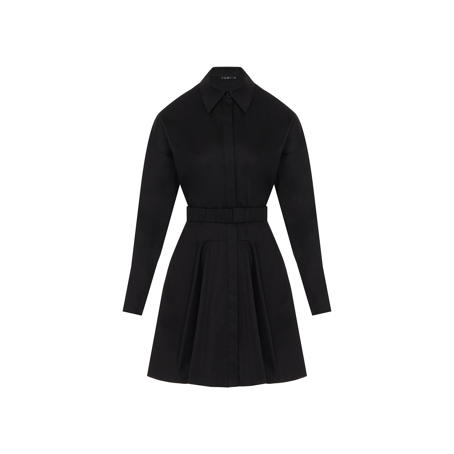 Rue Les Createurs Women's Long Sleeve Belt Detail Black Dress In Black