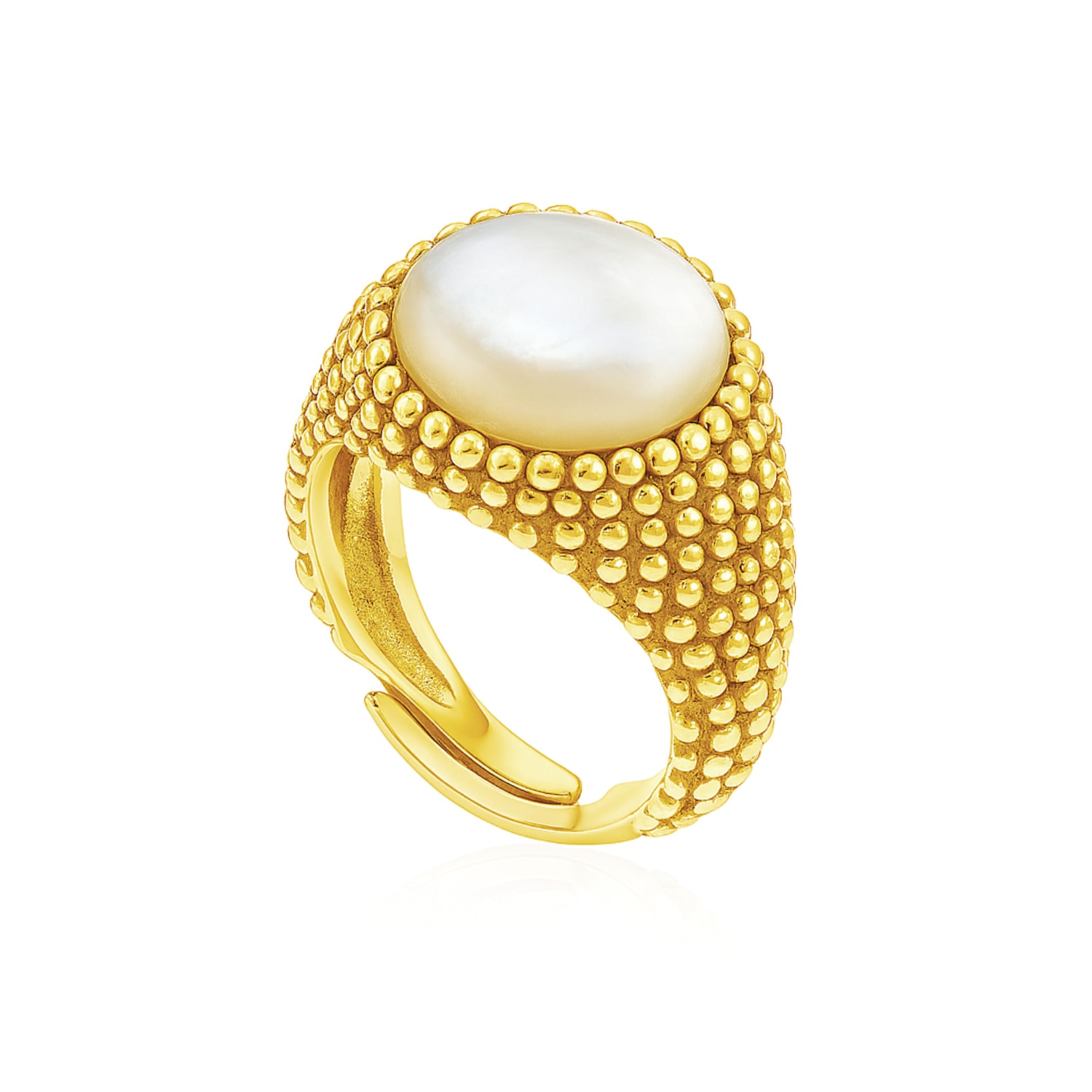 Unaloe Women's Gold / White Ring Shield Gold-plated  With Luminous Mother Of Pearl In Multi