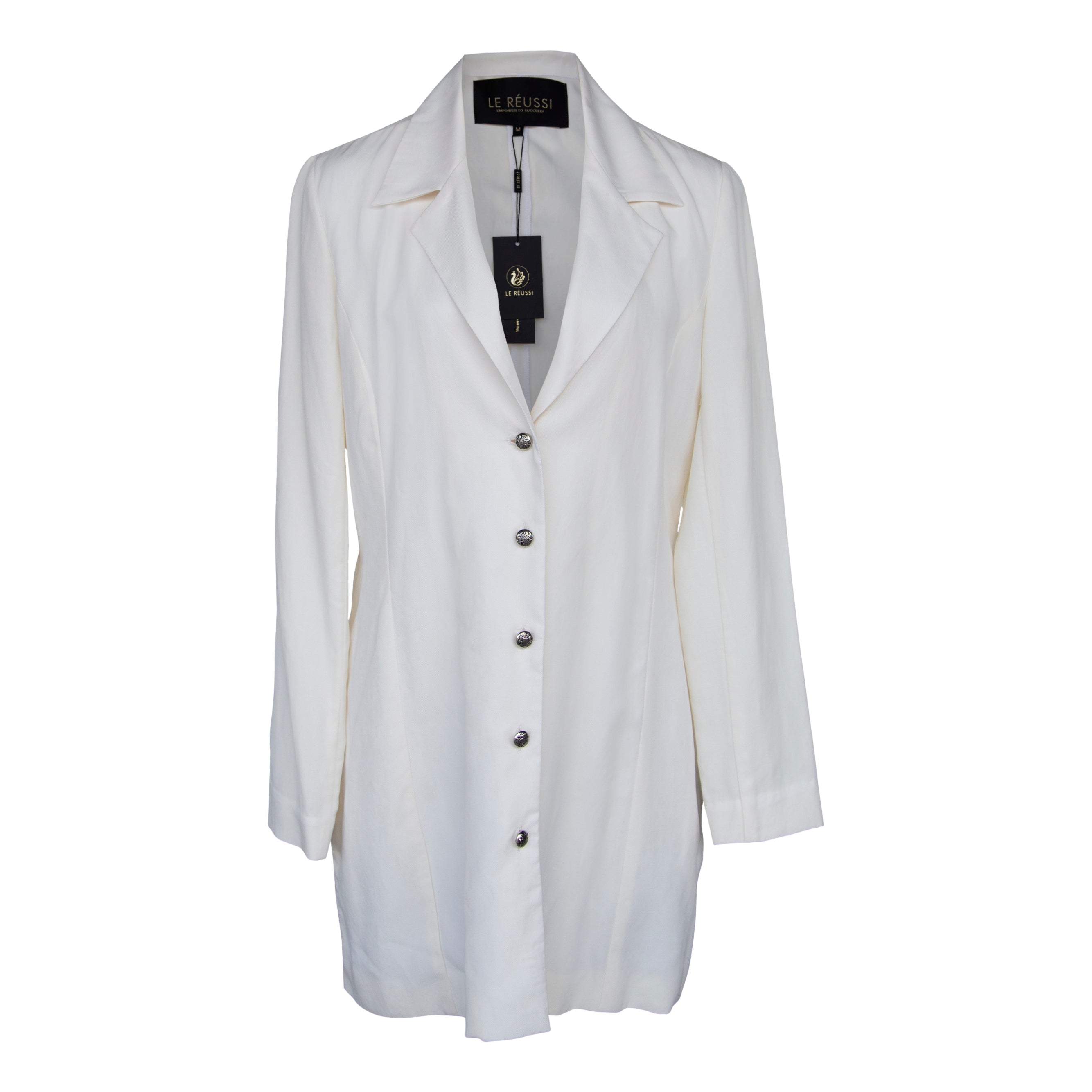 Le Réussi Women's Linen Long Jacket In White In White
