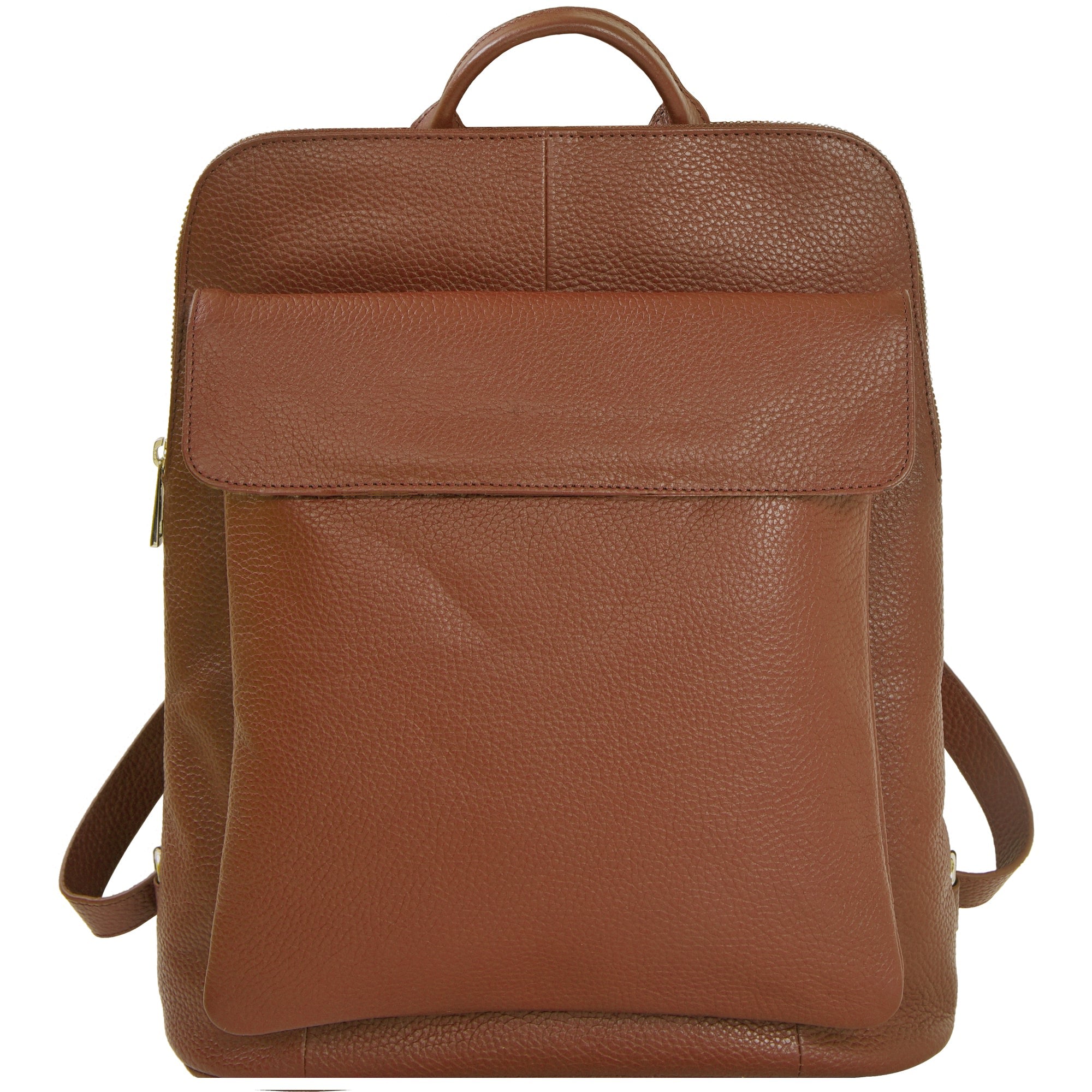 Women’s Brown Camel Soft Leather Flap Pocket Backpack Brix+Bailey