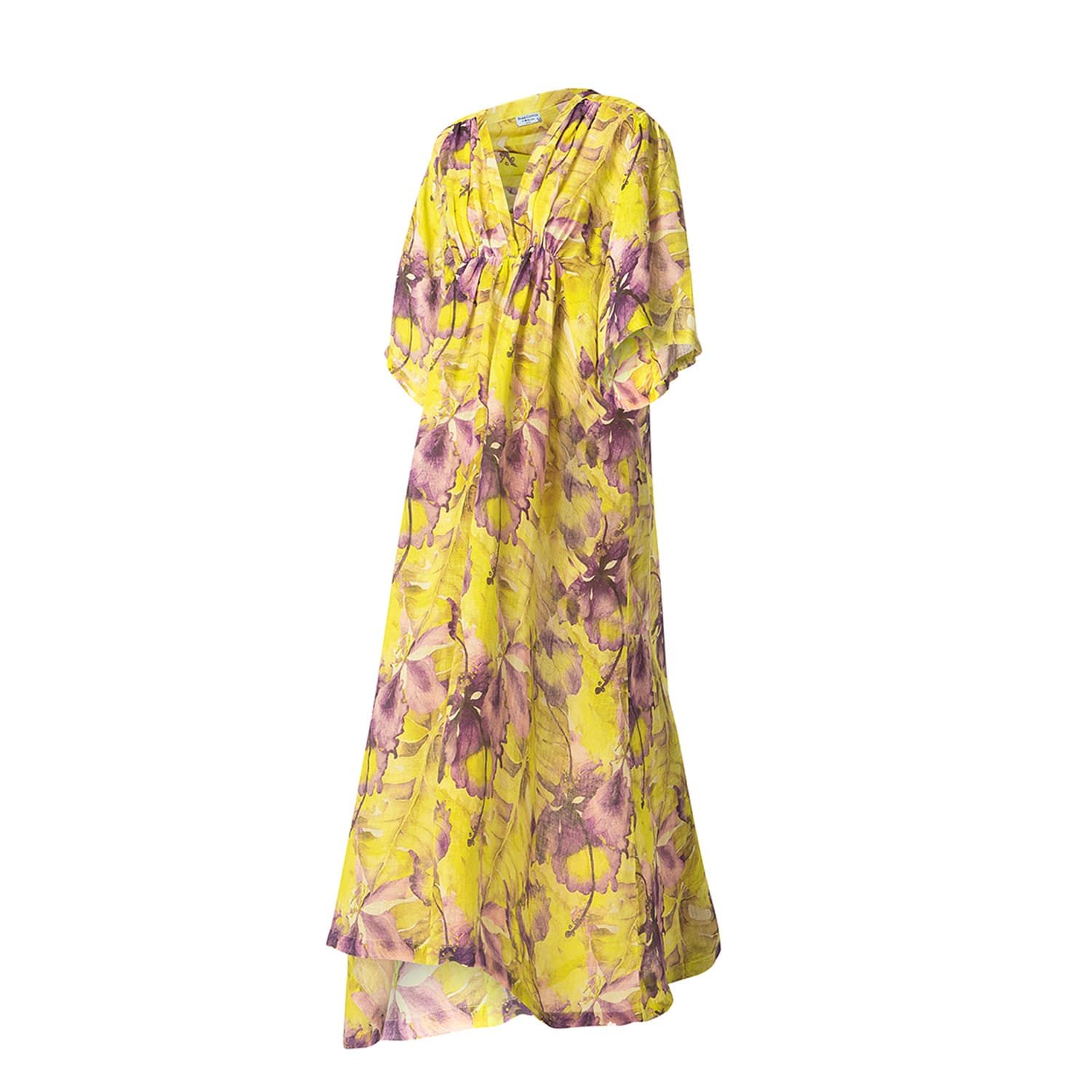 Haris Cotton Women's Printed Linen Gauze Kaftan With Front Puckering Purple Forest In Purple