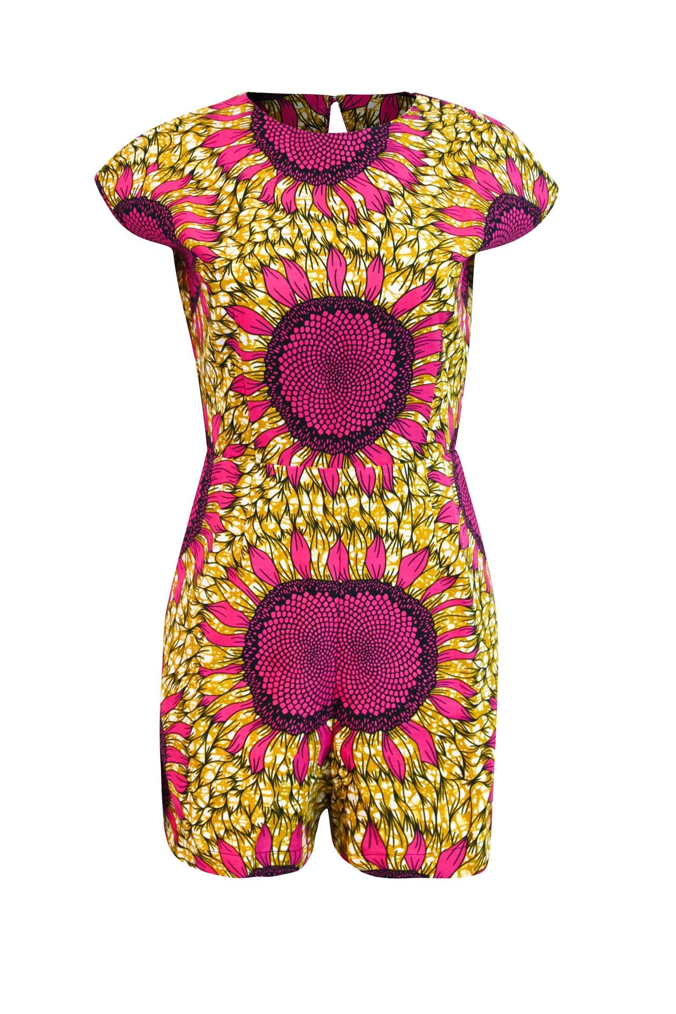 Women’s Pink / Purple / Yellow Dalia Open Back Romper Yellow And Pink Sunflowers Print Tropicana Medium Oliveankara