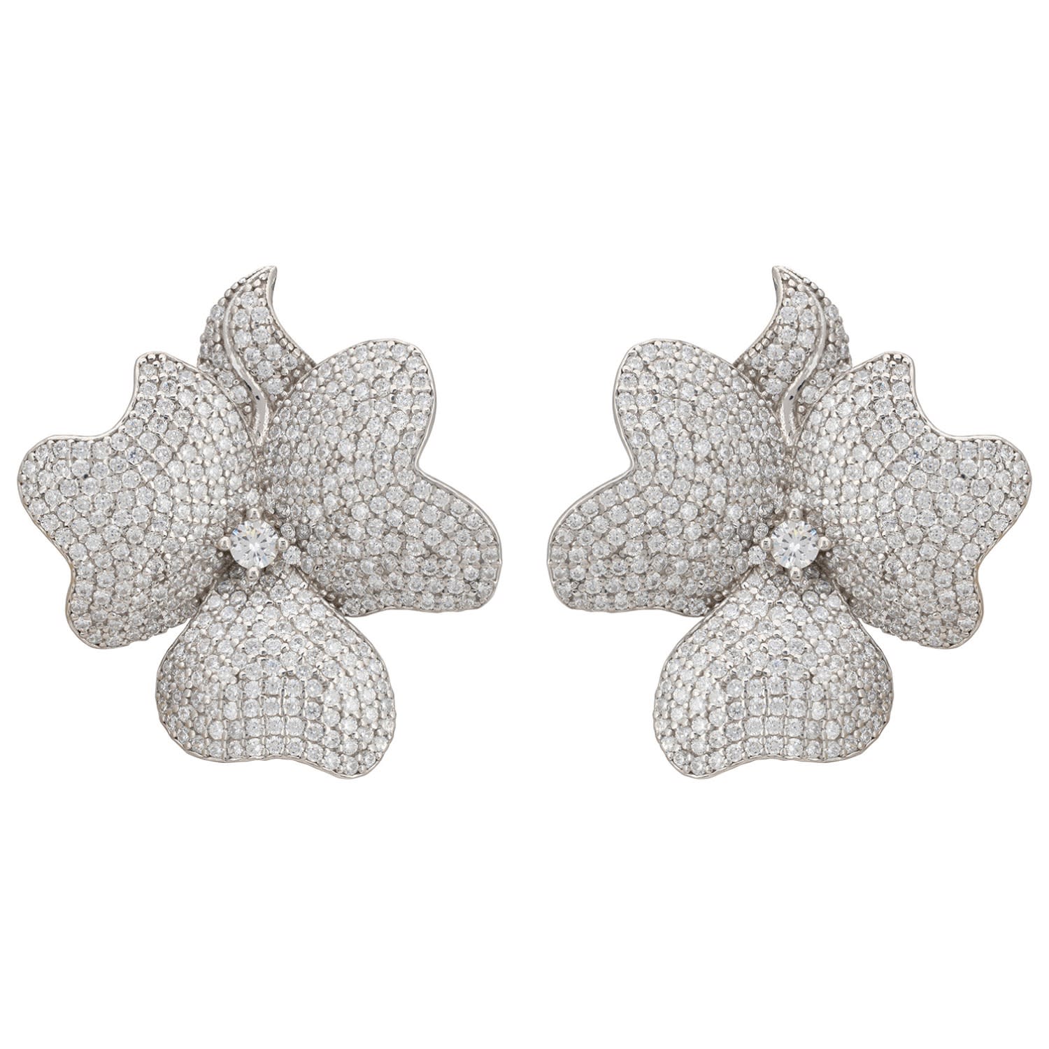 Latelita Women's Silver / White Flower Large Stud Clip On Earrings Silver