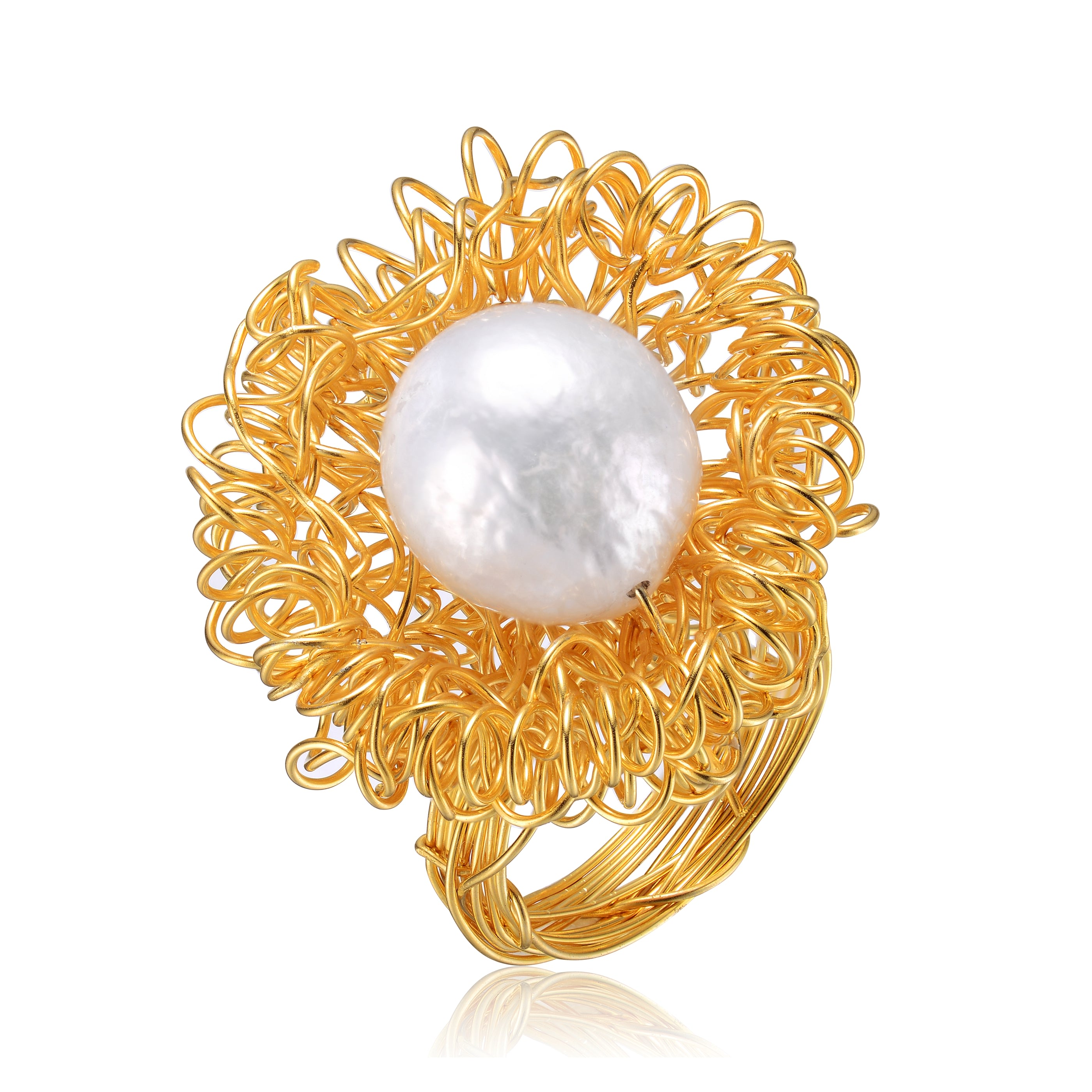 Women’s Unique Sterling Silver Gold Plated Genuine Freshwater Pearl Ring Genevive Jewelry