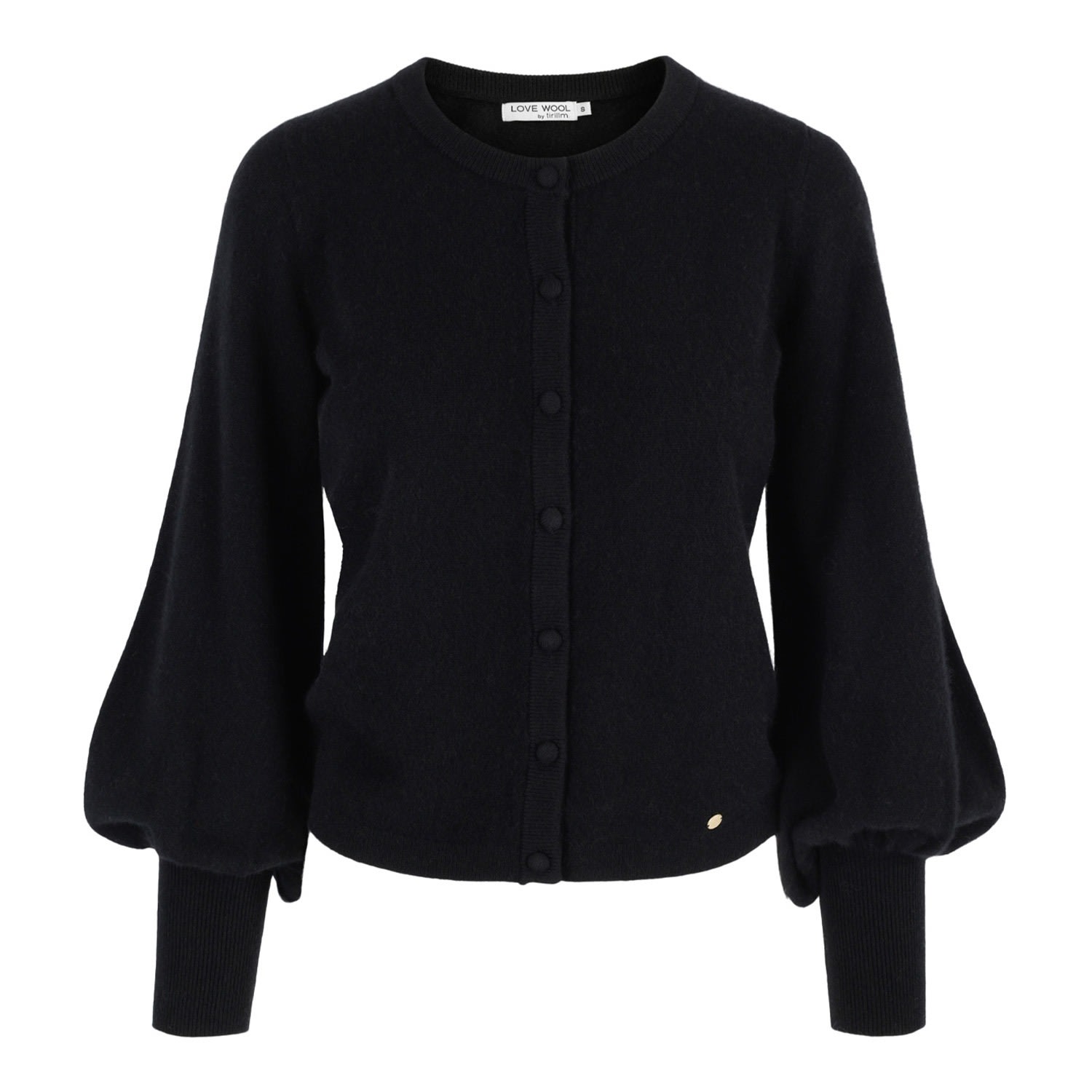 Tirillm Women's Black "ava" Cashmere Cardigan With Puffed Sleeves In Black