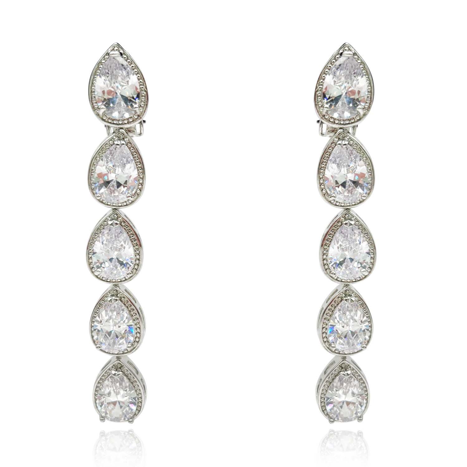 Michael Nash Jewelry Women's Neutrals Diamond Cubic Zirconium Hanging Pear Shape Clip On Drop Earrings