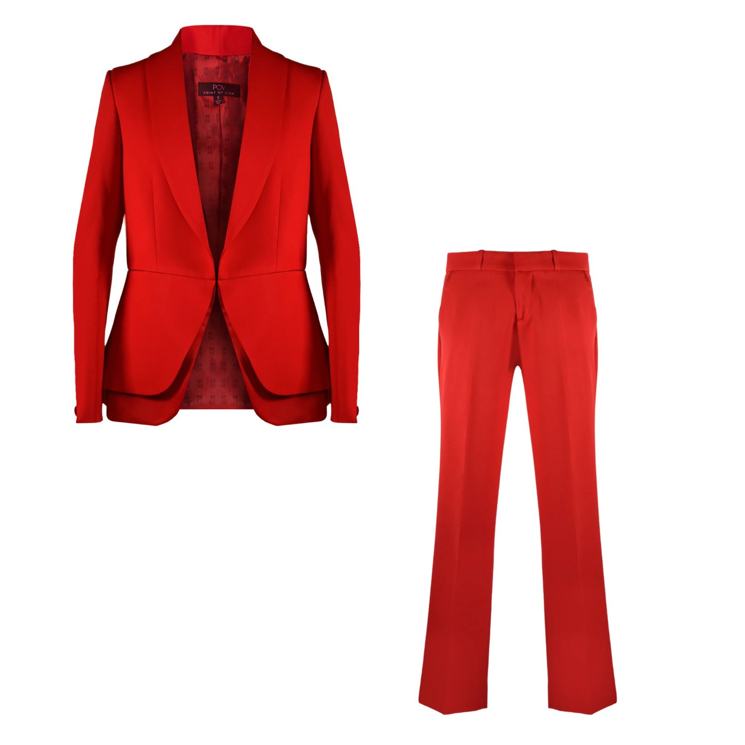 Point Of View Label Prestige Peplum Power Suit For Women – Jacket And Dress Pant Set In Red